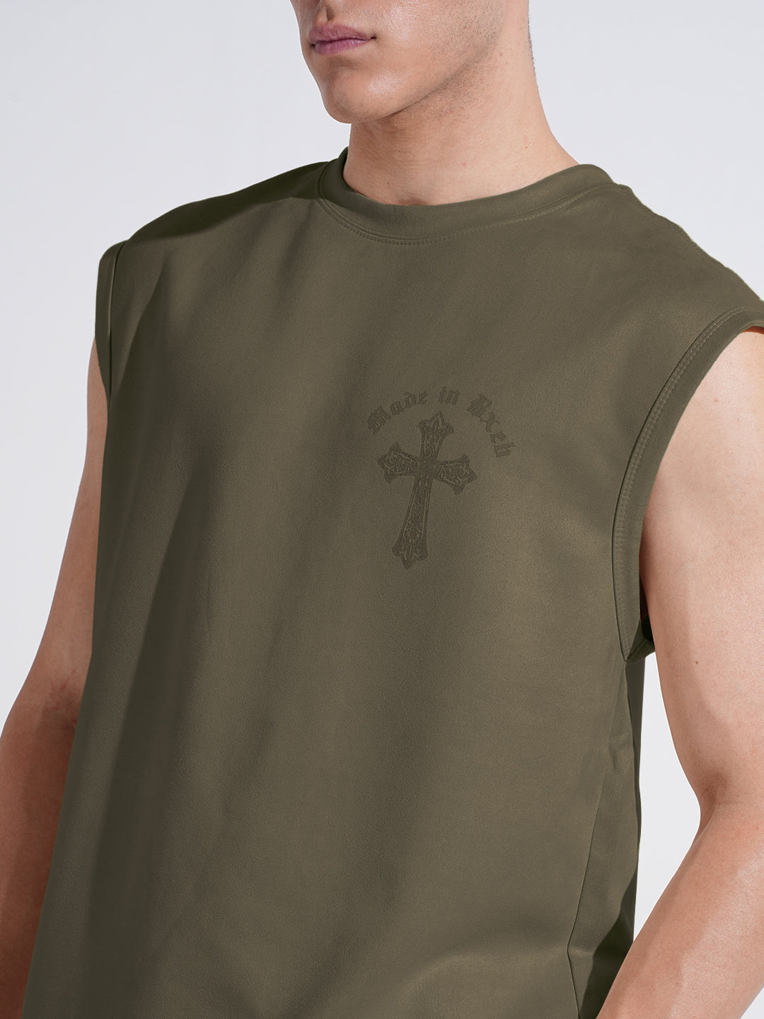 Men's Graphic Olive Regular Fit Sleeveless T-Shirt
