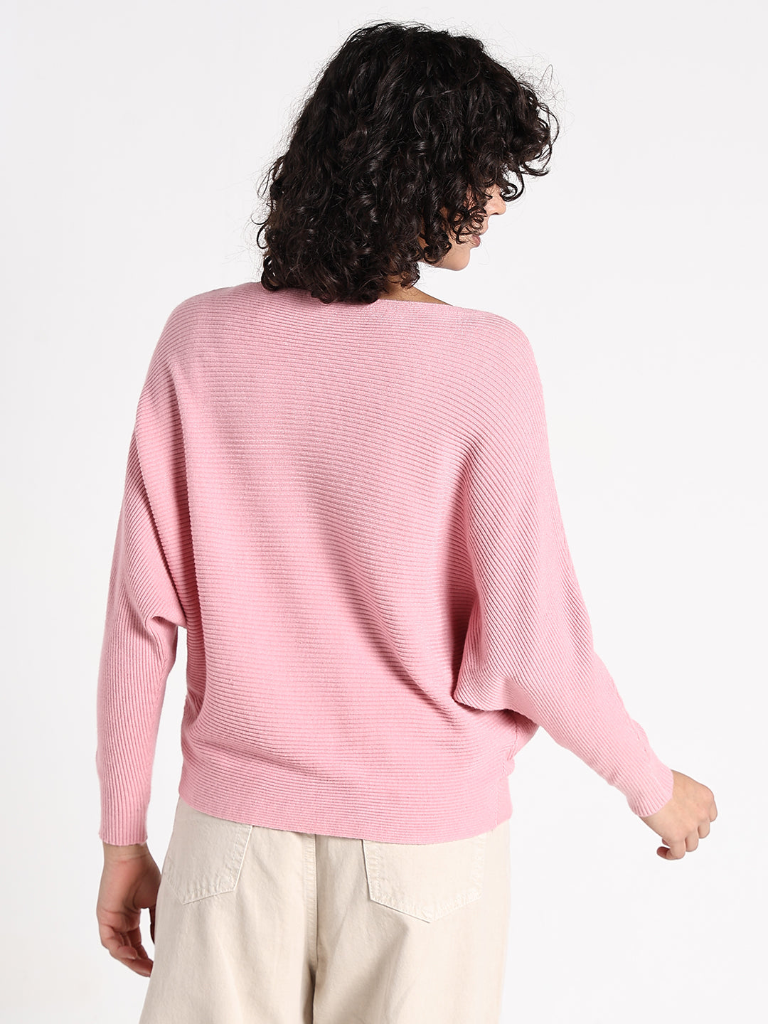 Women's Pink Textured Knit Top with Flower Applique Detail