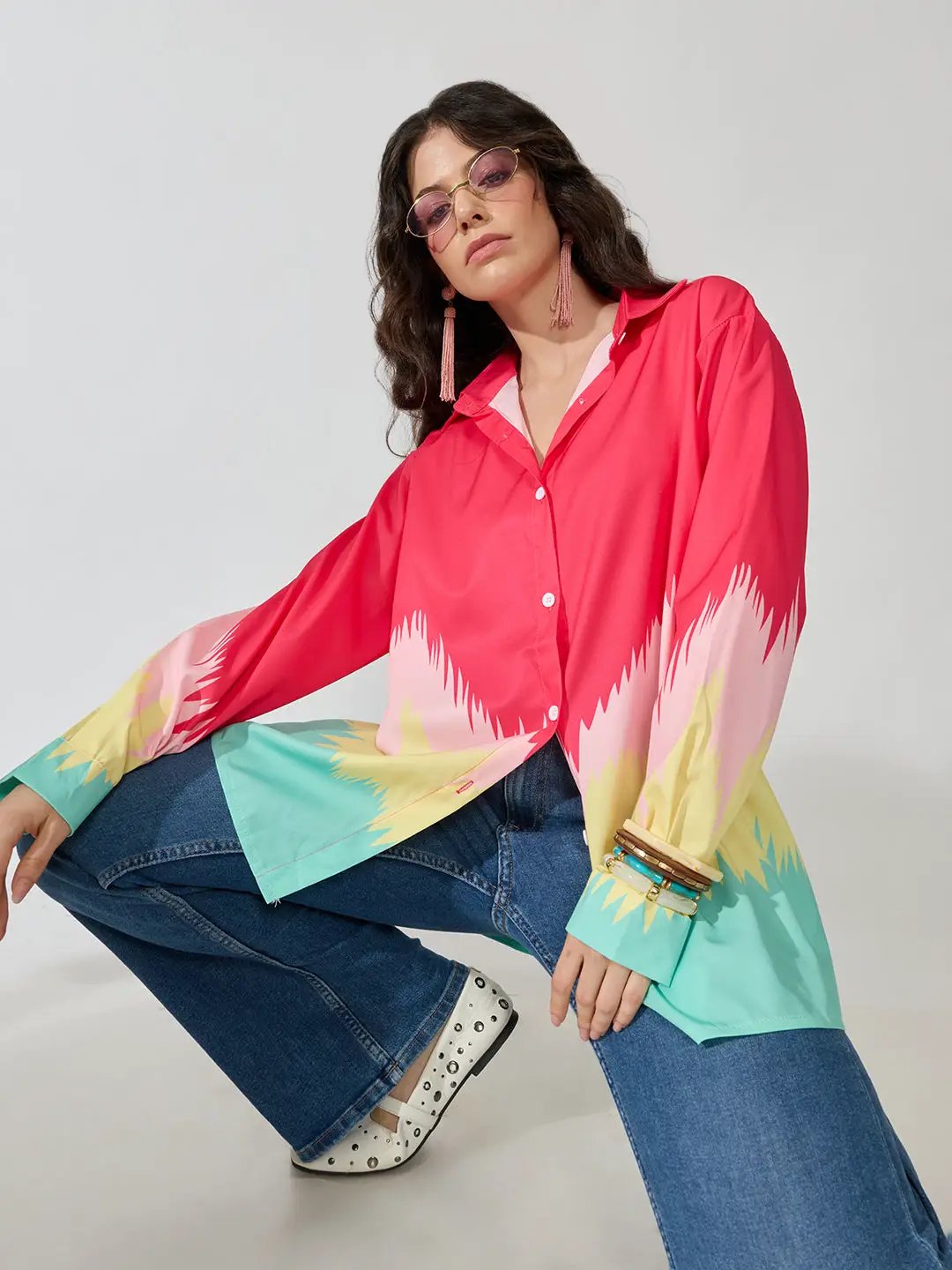 Women's Abstract Print Pink Shirt