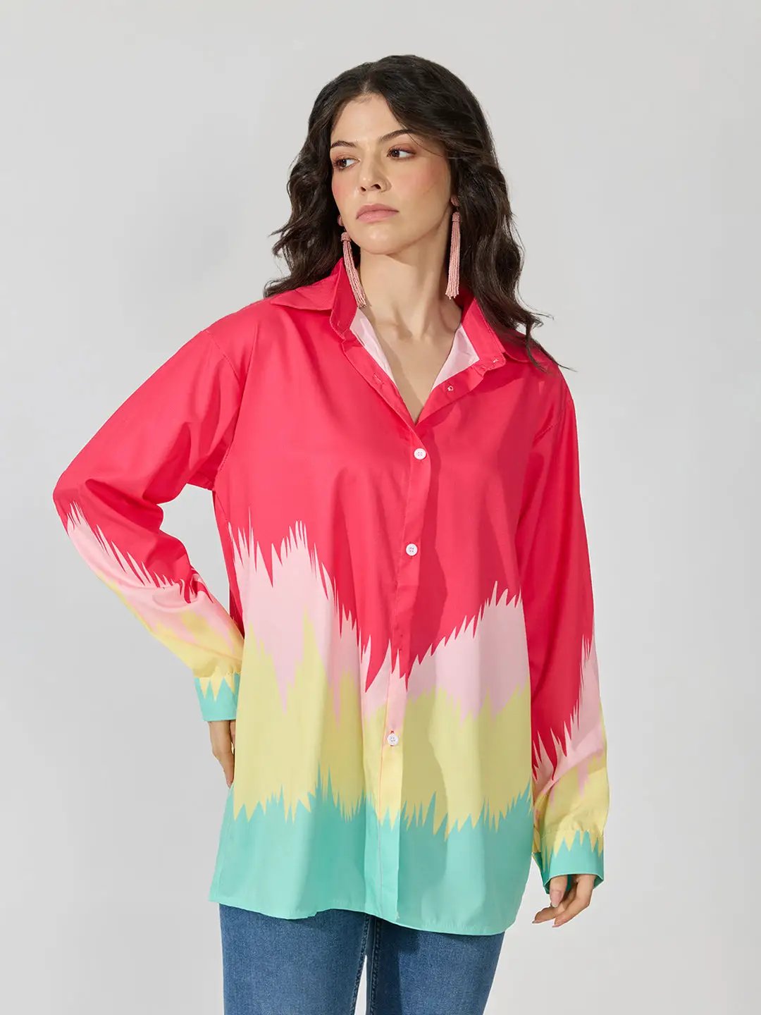 Women's Abstract Print Pink Shirt
