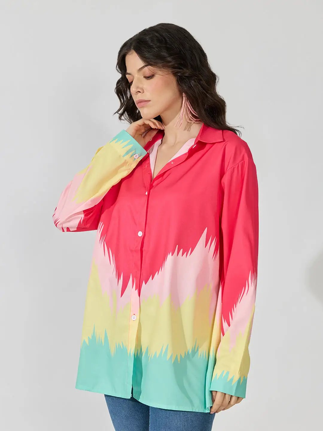 Women's Abstract Print Pink Shirt