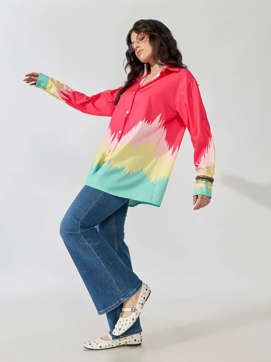 Women's Abstract Print Pink Shirt