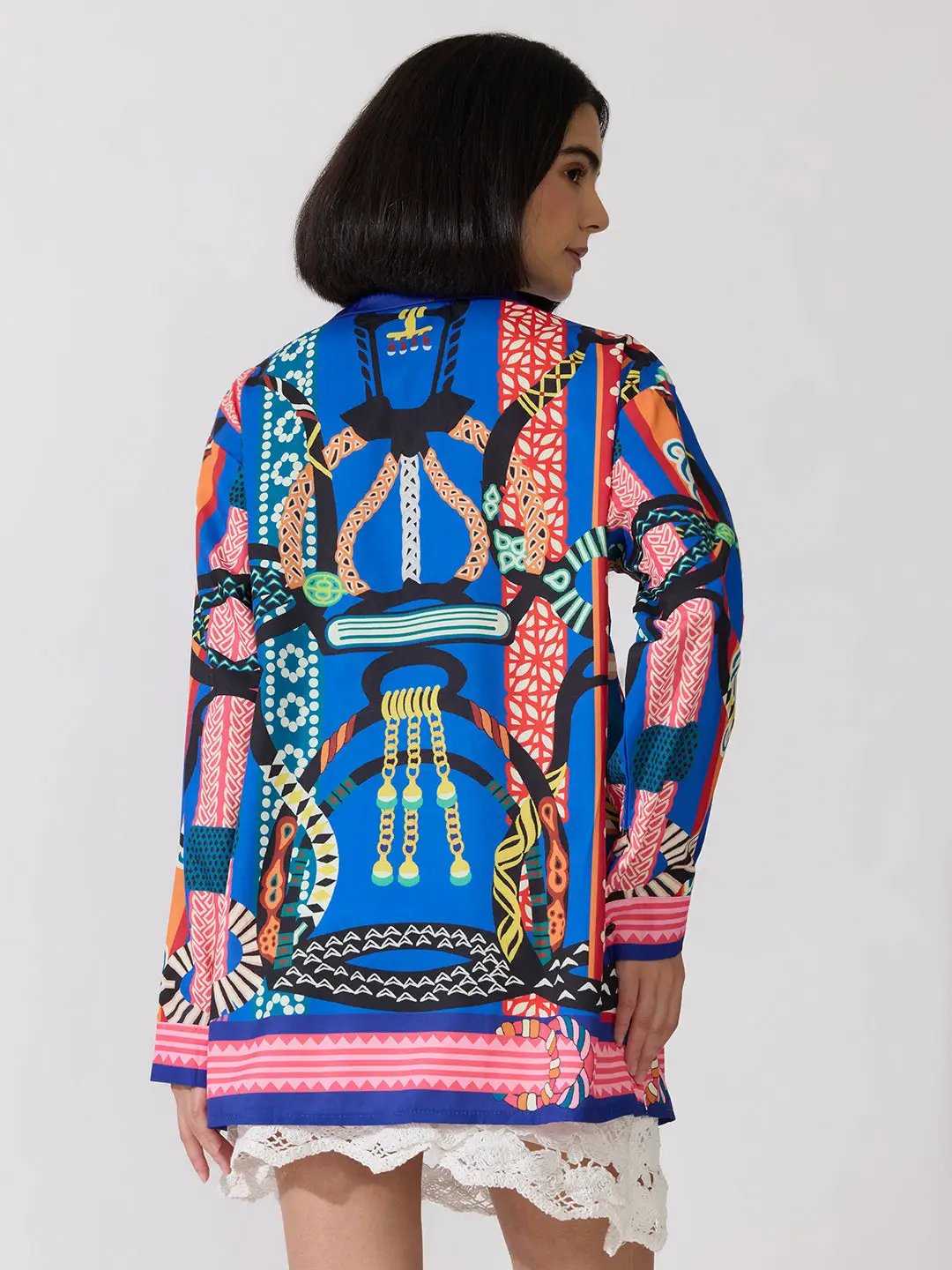 Women's Printed Blue Relaxed Fit Long Sleeve Shirt