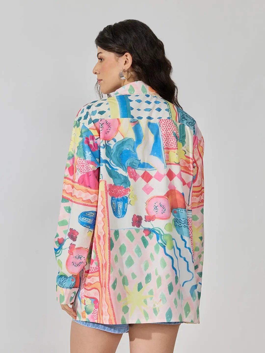 Women's Abstract Print Pink Long Sleeve Shirt