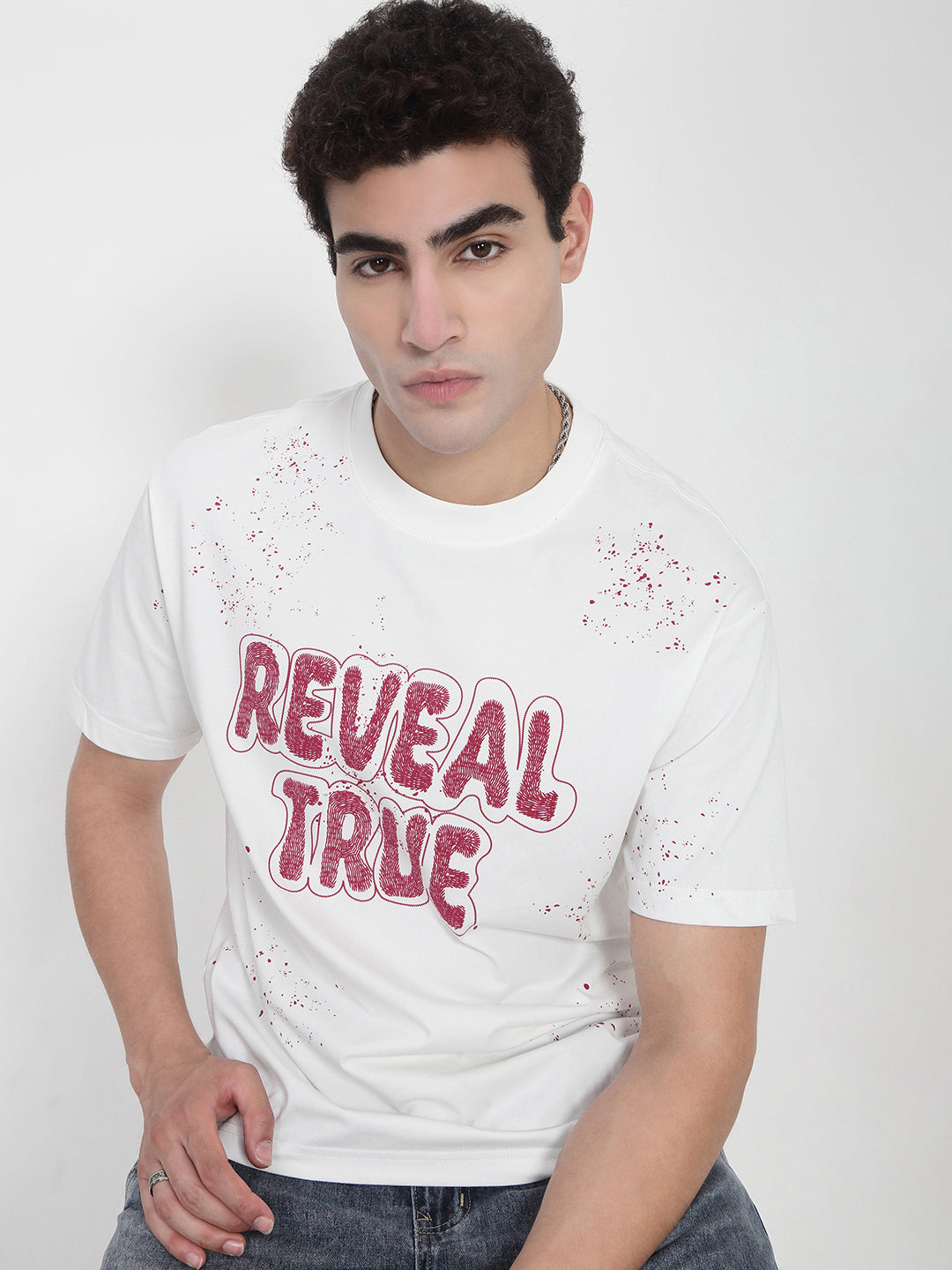Men's White Typography Printed Relaxed Fit T-Shirt