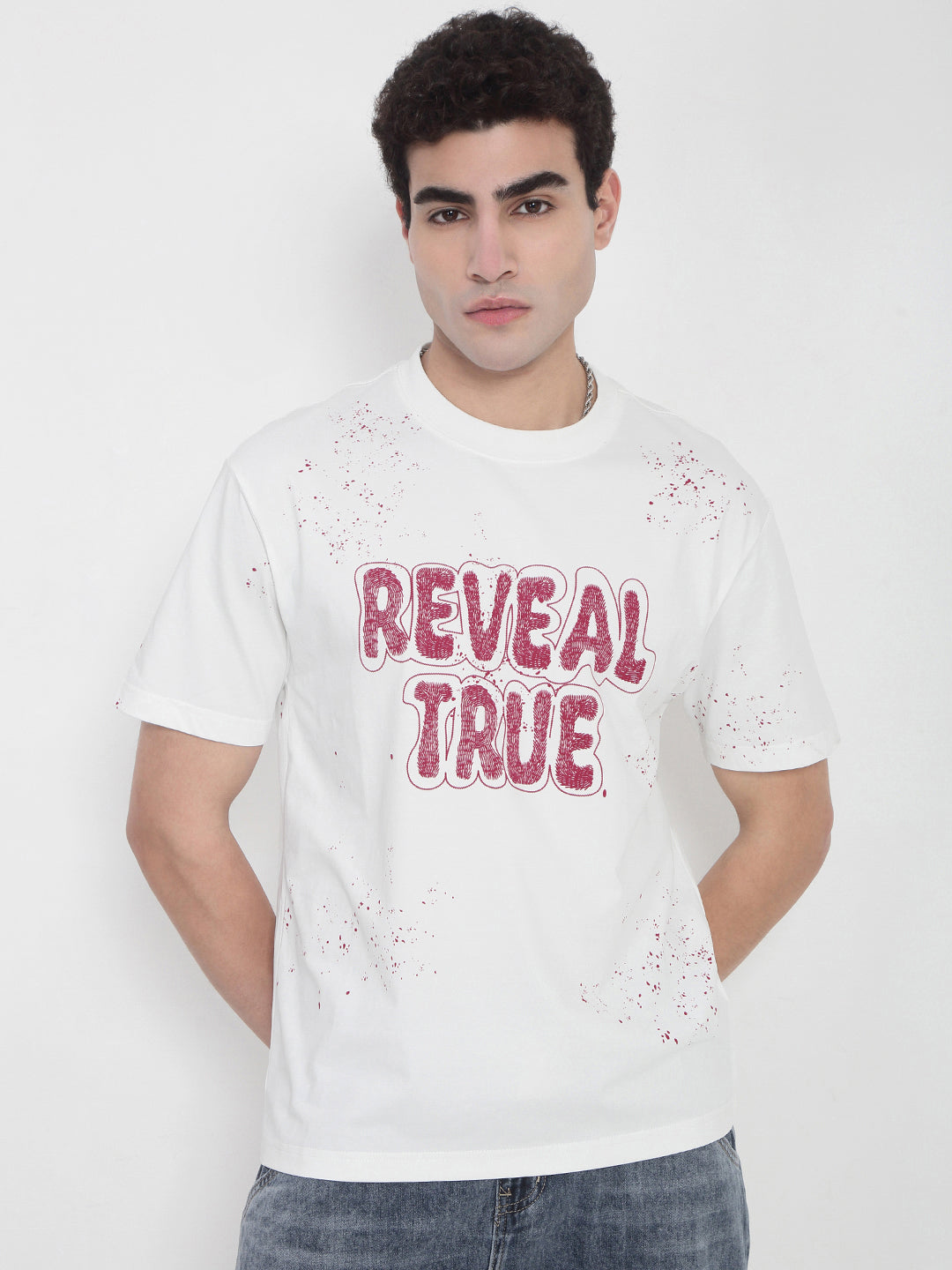 Men's White Typography Printed Relaxed Fit T-Shirt