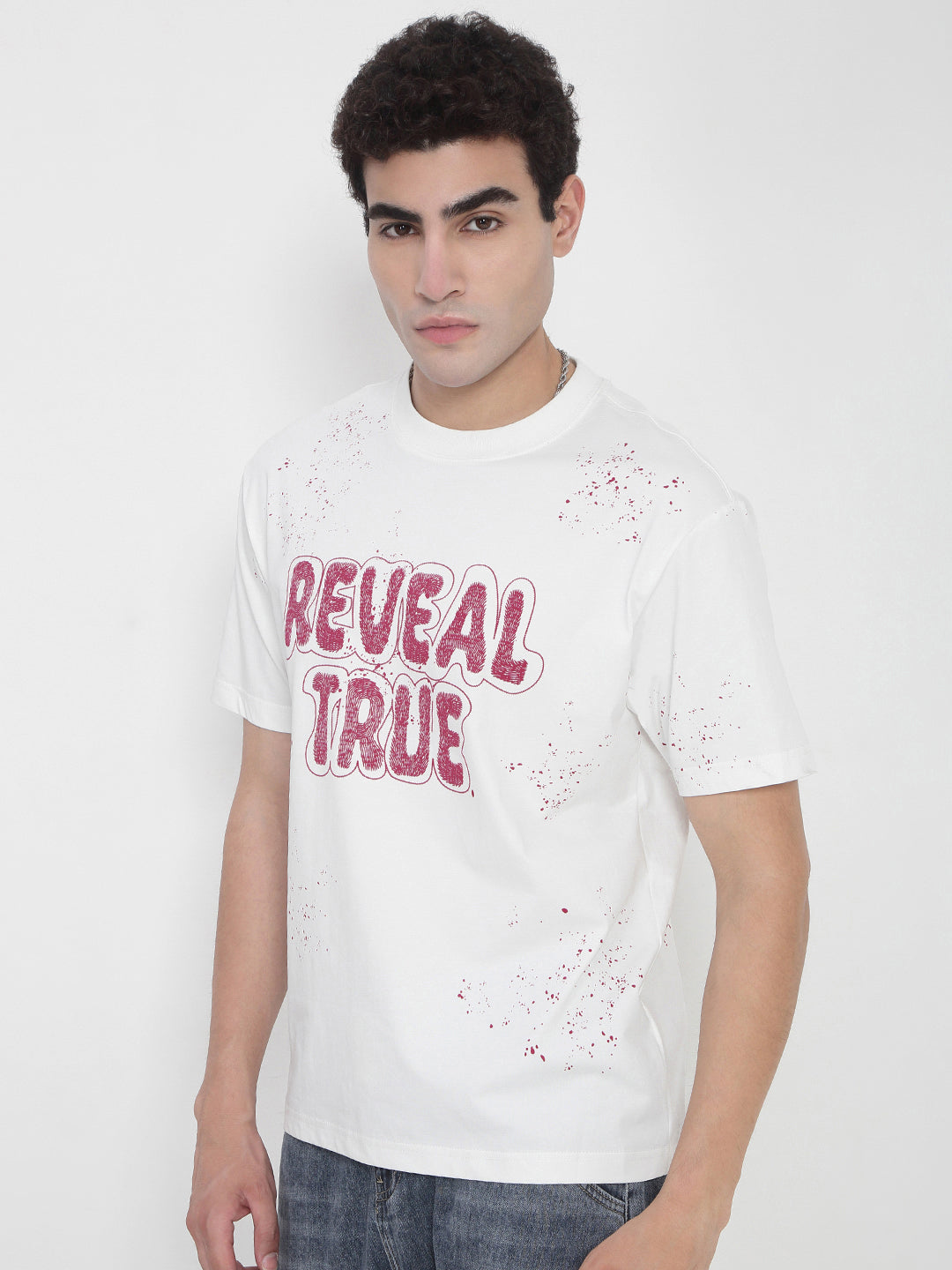 Men's White Typography Printed Relaxed Fit T-Shirt