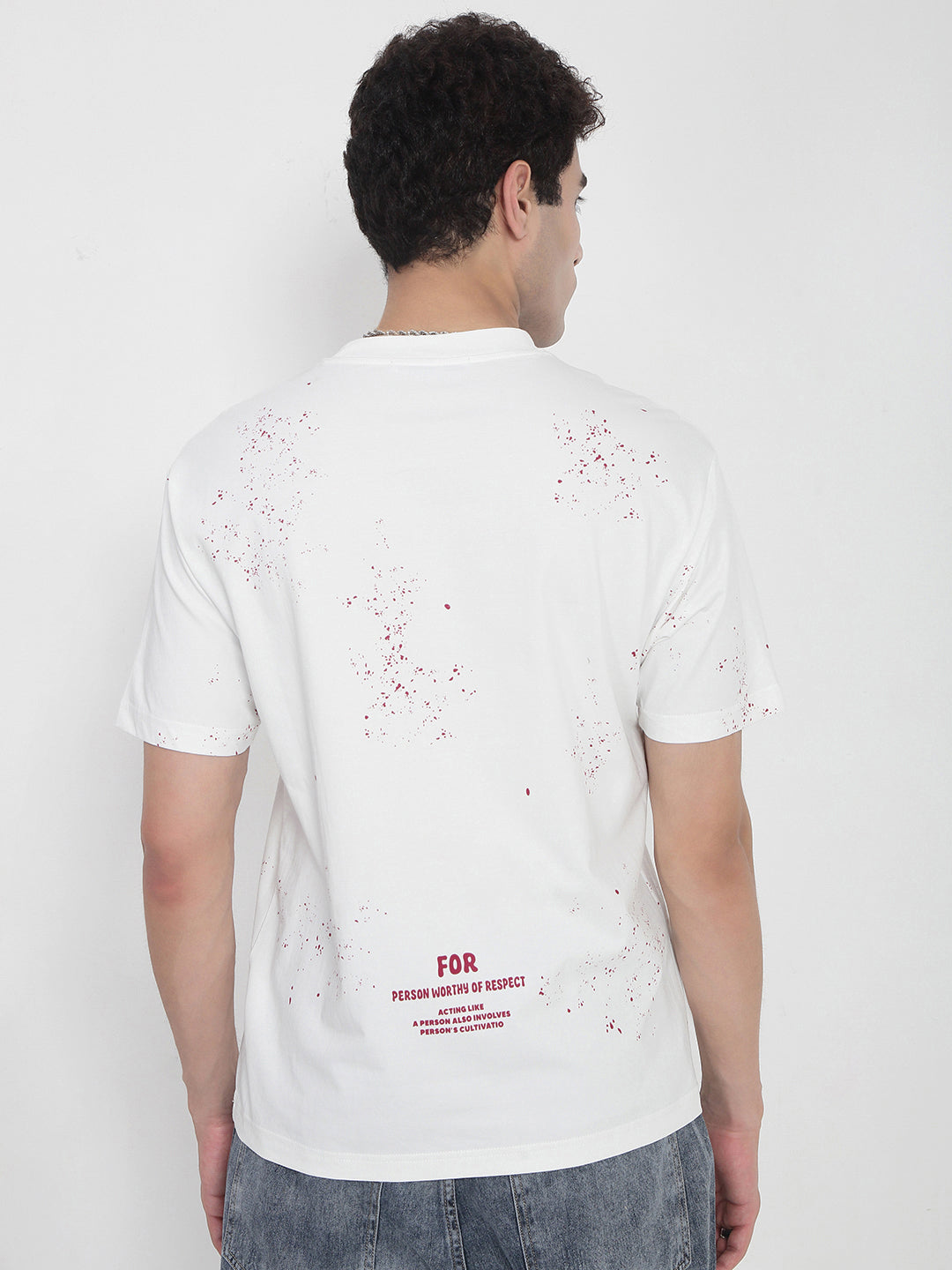 Men's White Typography Printed Relaxed Fit T-Shirt