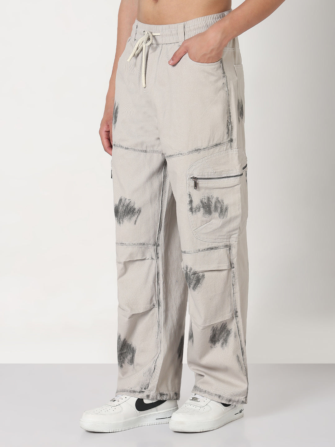 Men's Grey Straight Fit Cargo Jeans