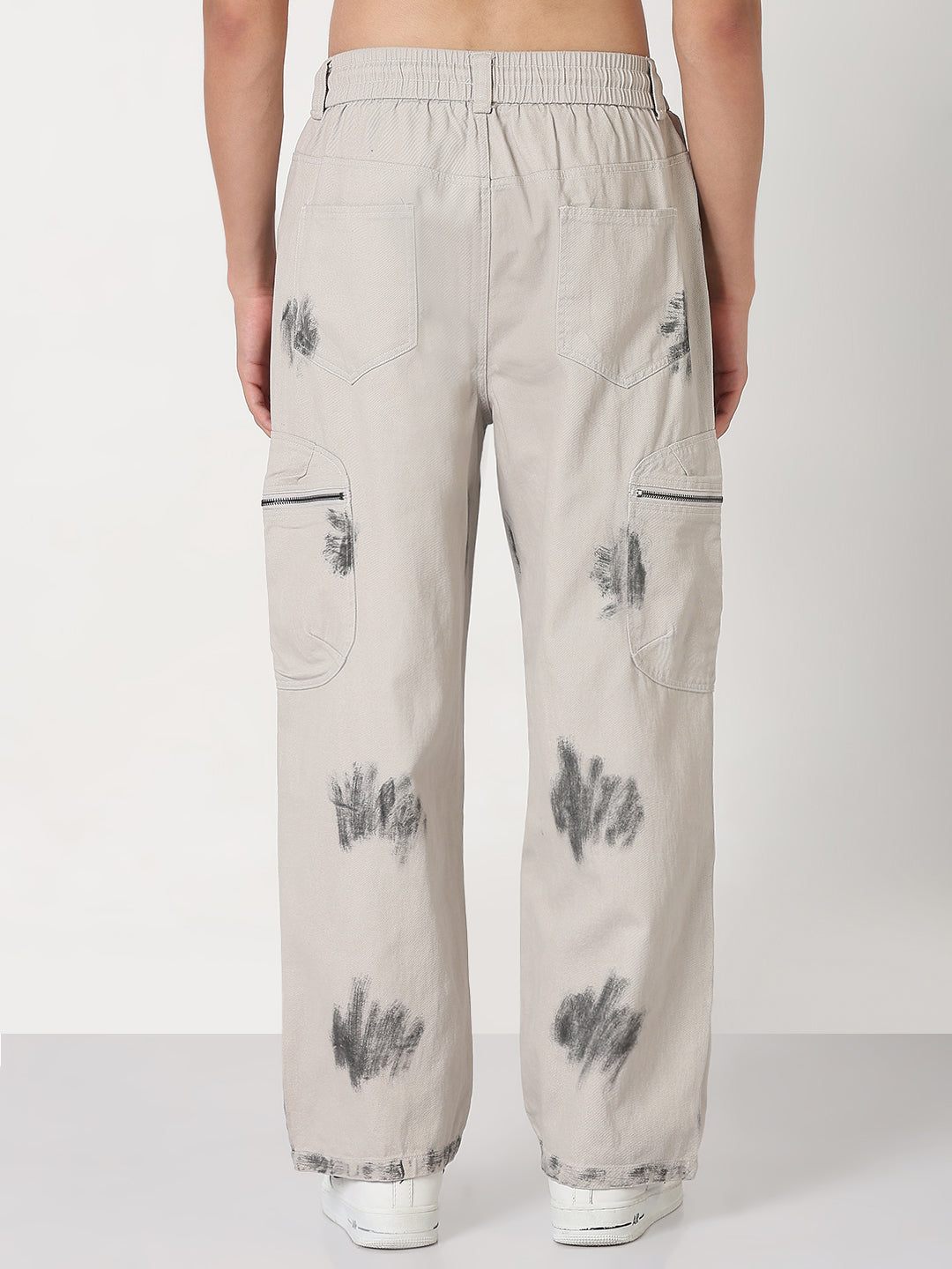 Men's Grey Straight Fit Cargo Jeans