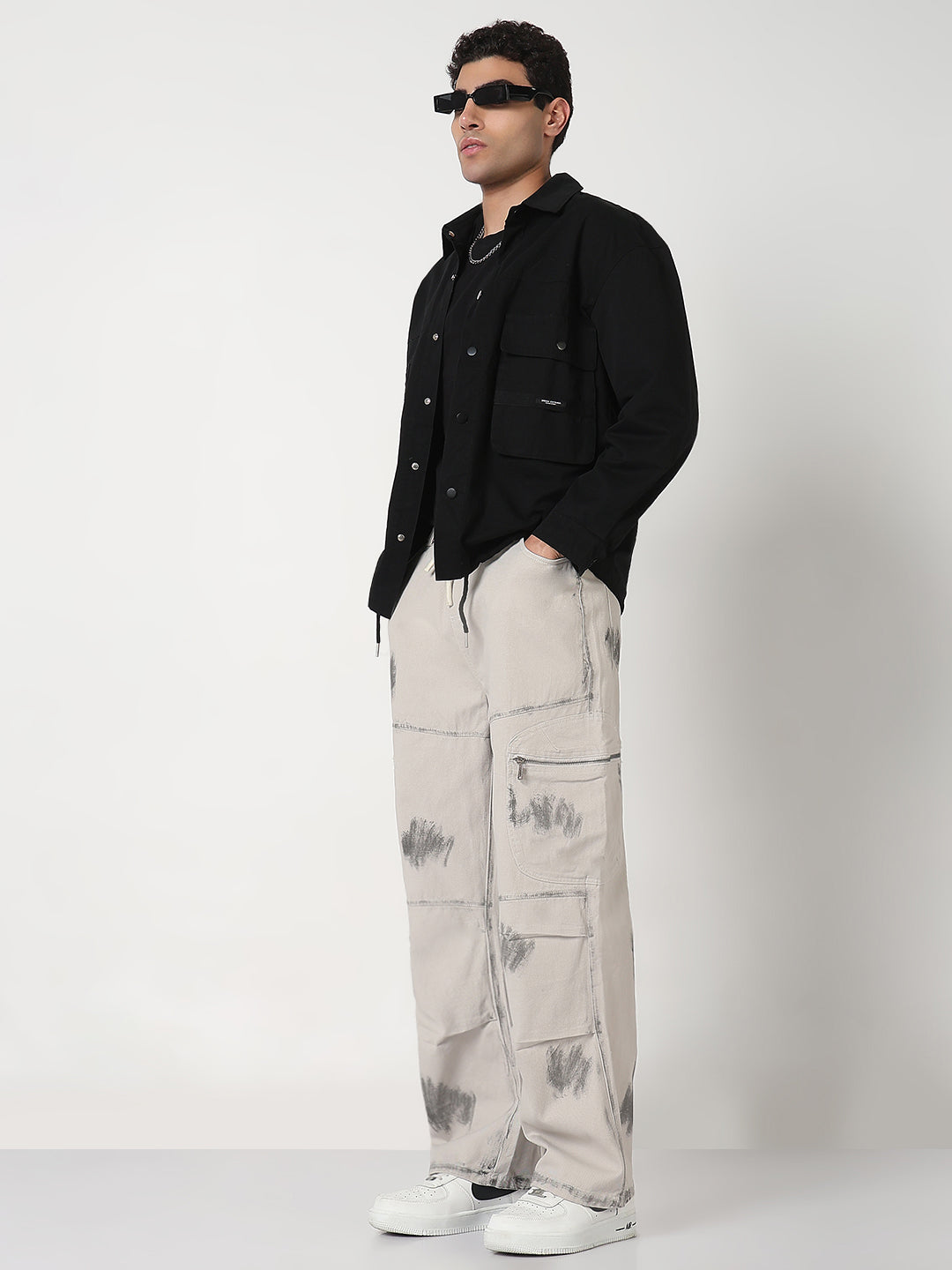 Men's Grey Straight Fit Cargo Jeans