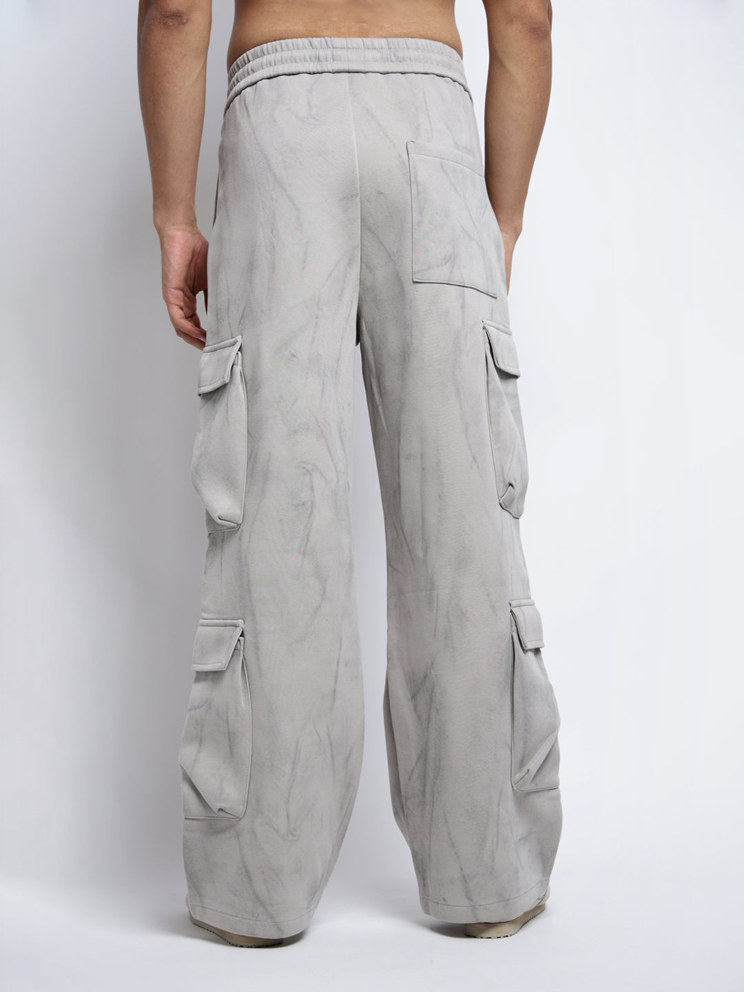 Men's Grey Relaxed Fit Trousers with Stylized Cargo Pockets