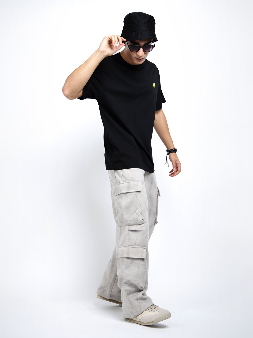 Men's Grey Relaxed Fit Trousers with Stylized Cargo Pockets