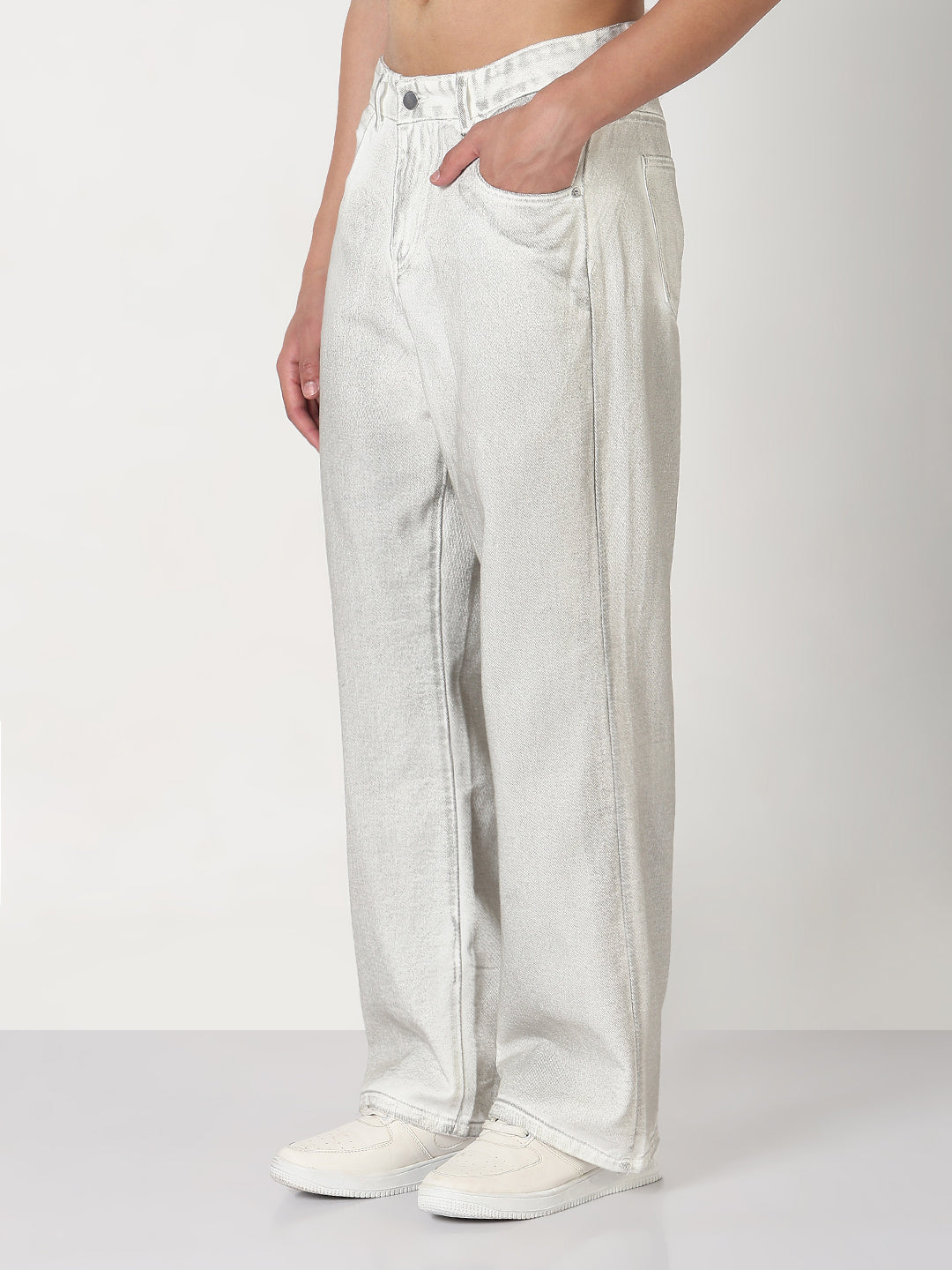Men's White Shaded Wide Leg Jeans