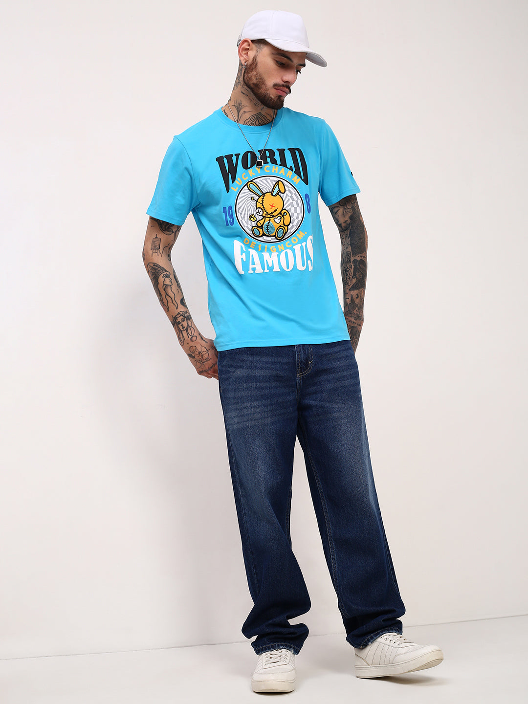 Men Blue Graphic T Shirt