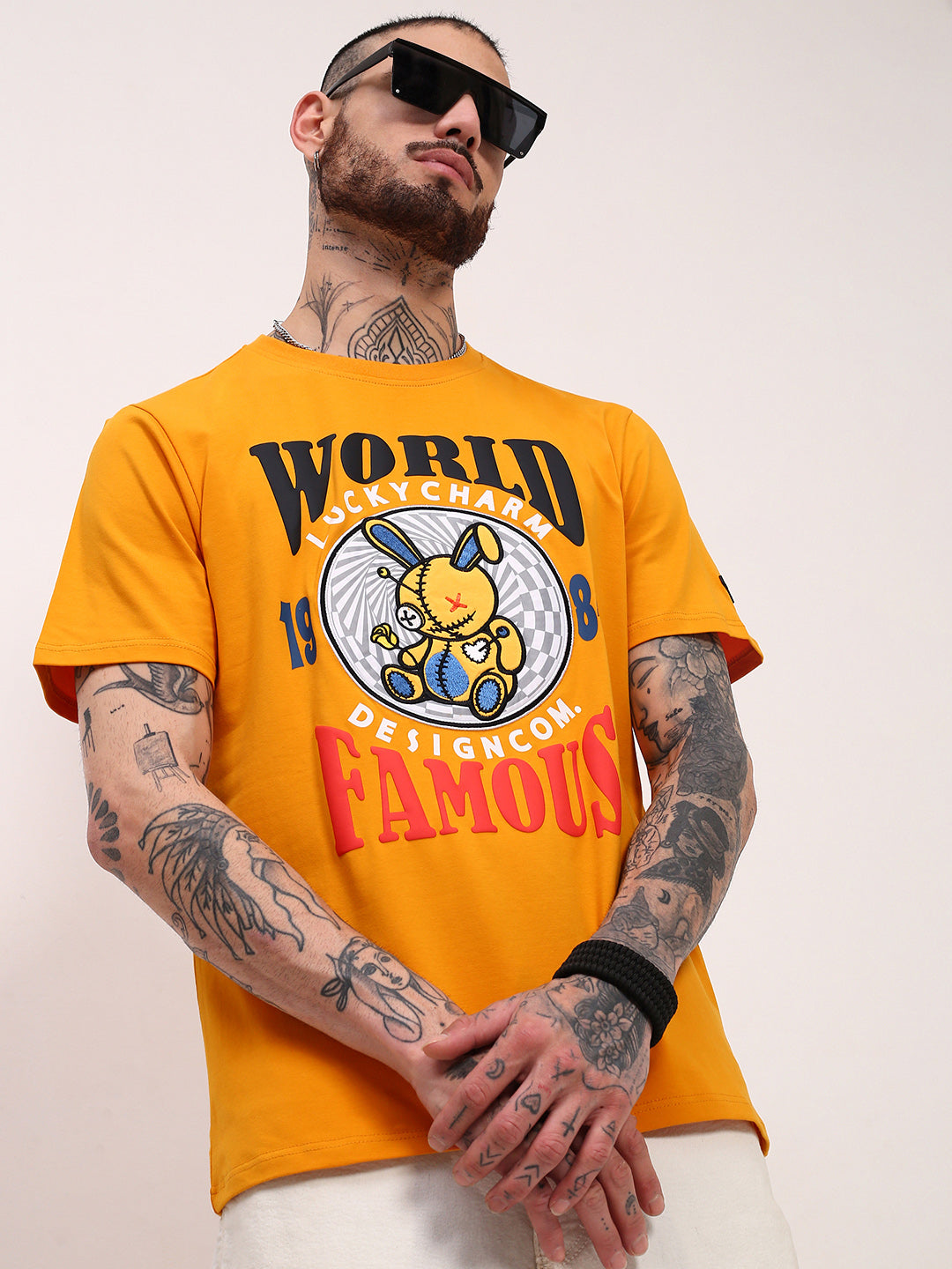 Men Mustard Graphic T Shirt