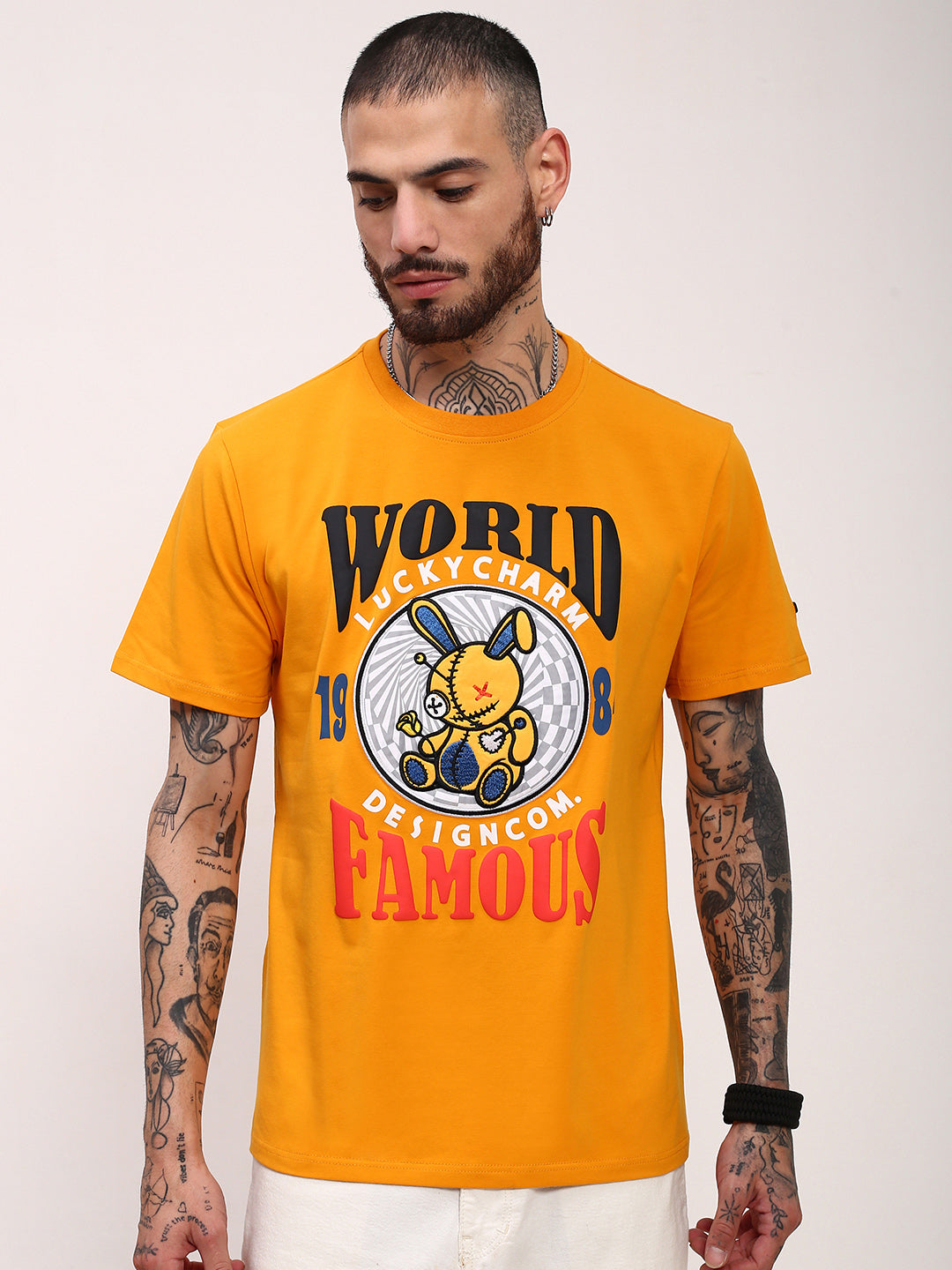 Men Mustard Graphic T Shirt