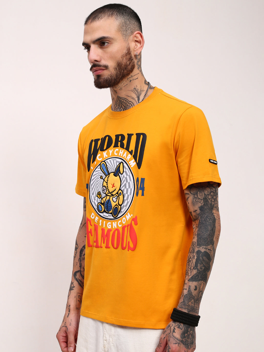 Men Mustard Graphic T Shirt