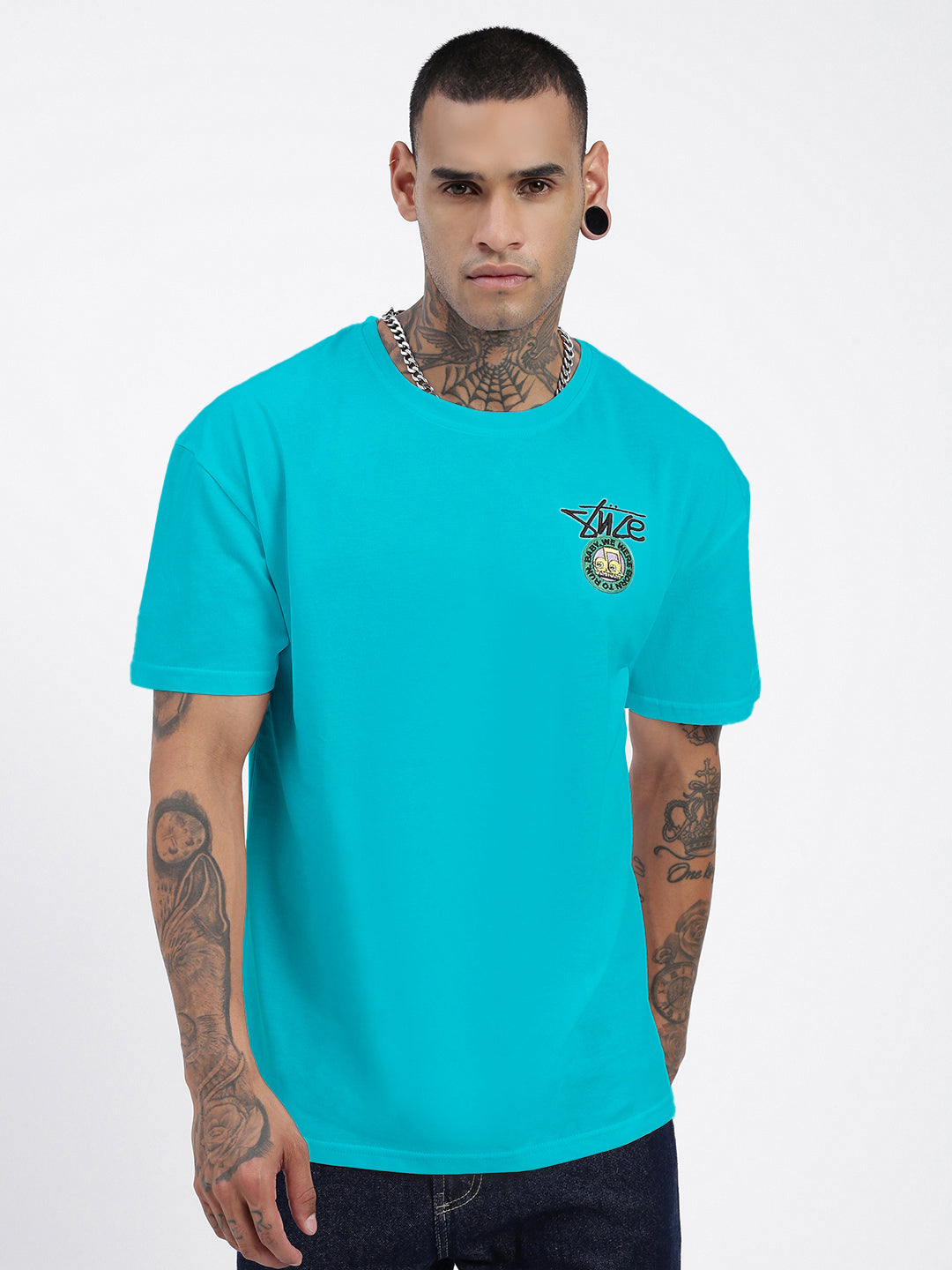 Men's Printed Blue Regular Fit T-Shirt