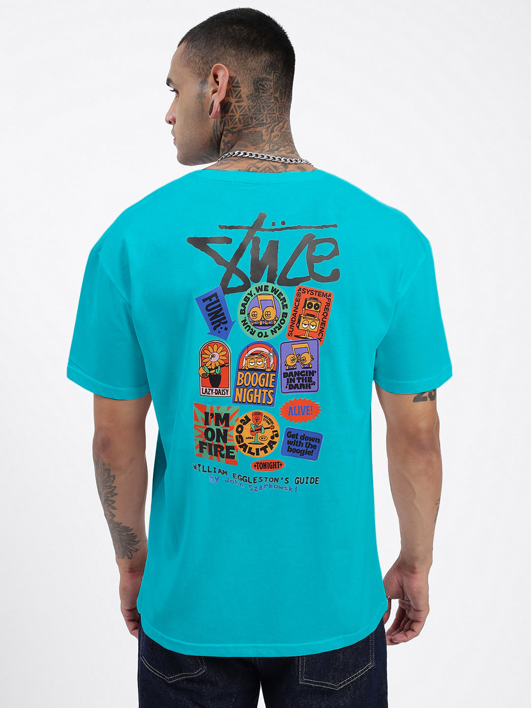 Men's Printed Blue Regular Fit T-Shirt