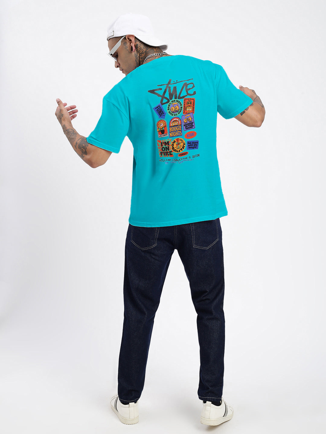 Men's Printed Blue Regular Fit T-Shirt