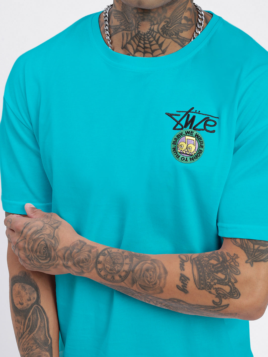 Men's Printed Blue Regular Fit T-Shirt