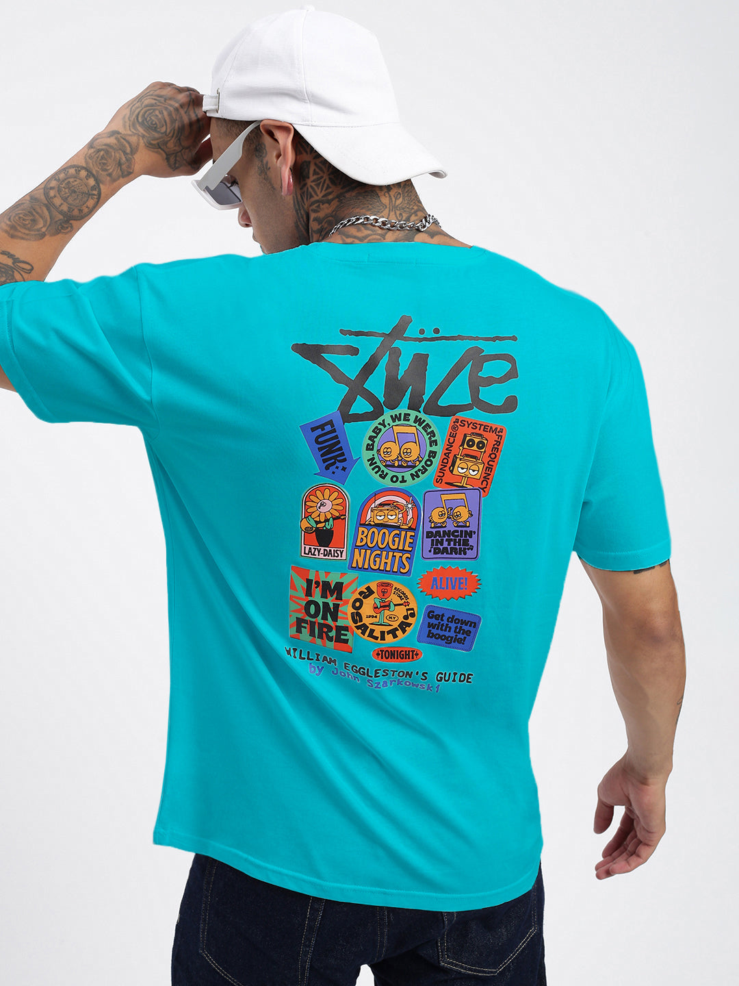 Men's Printed Blue Regular Fit T-Shirt