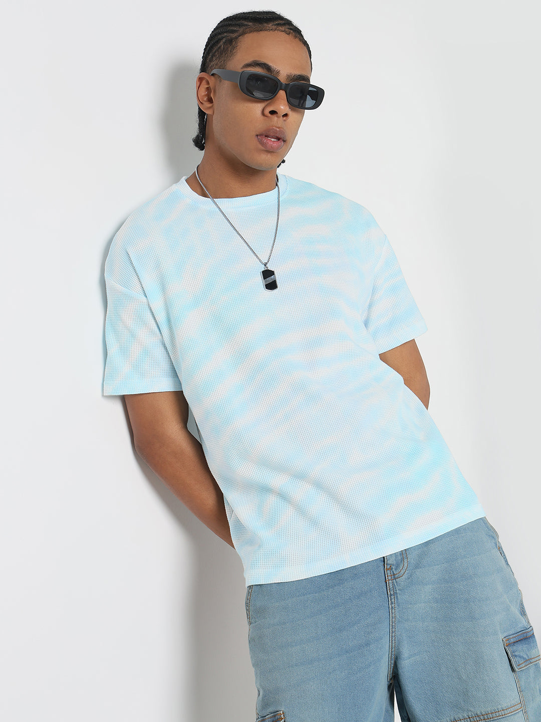 Men Casual Blue Tie & Dye T-Shirt