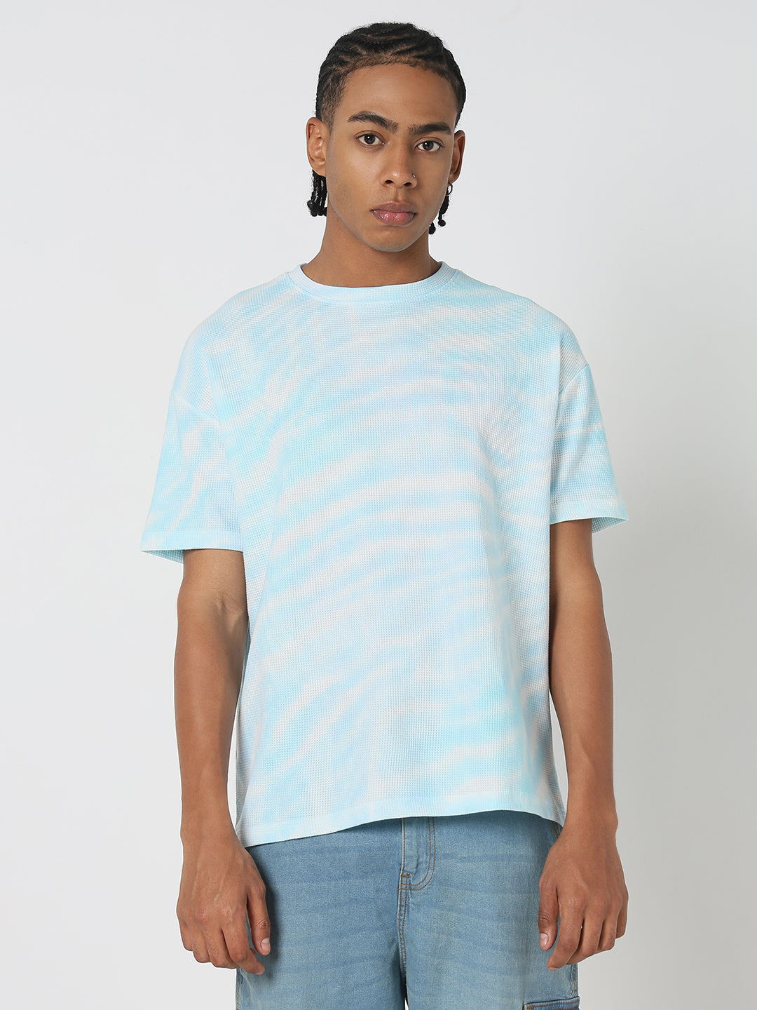 Men Casual Blue Tie & Dye T-Shirt