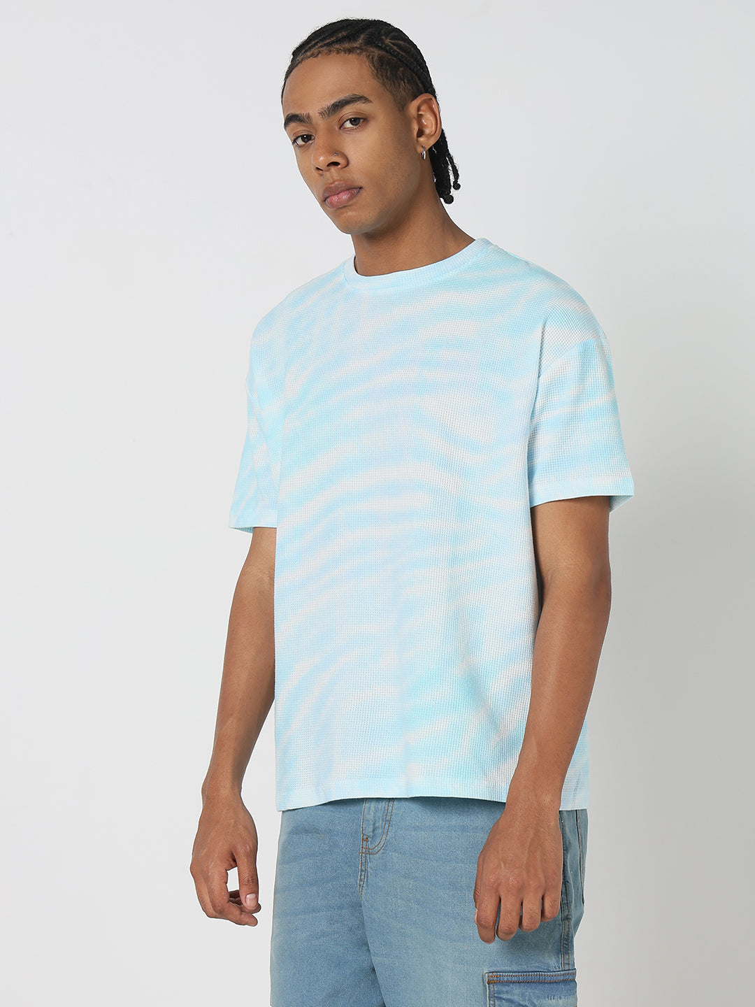 Men Casual Blue Tie & Dye T-Shirt