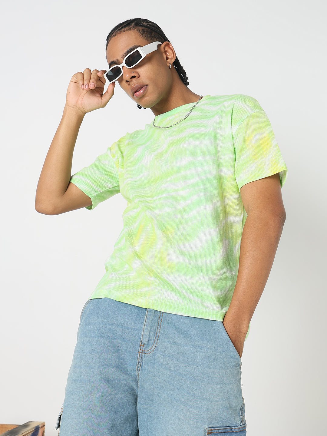 Men Casual Green Tie & Dye T-Shirt