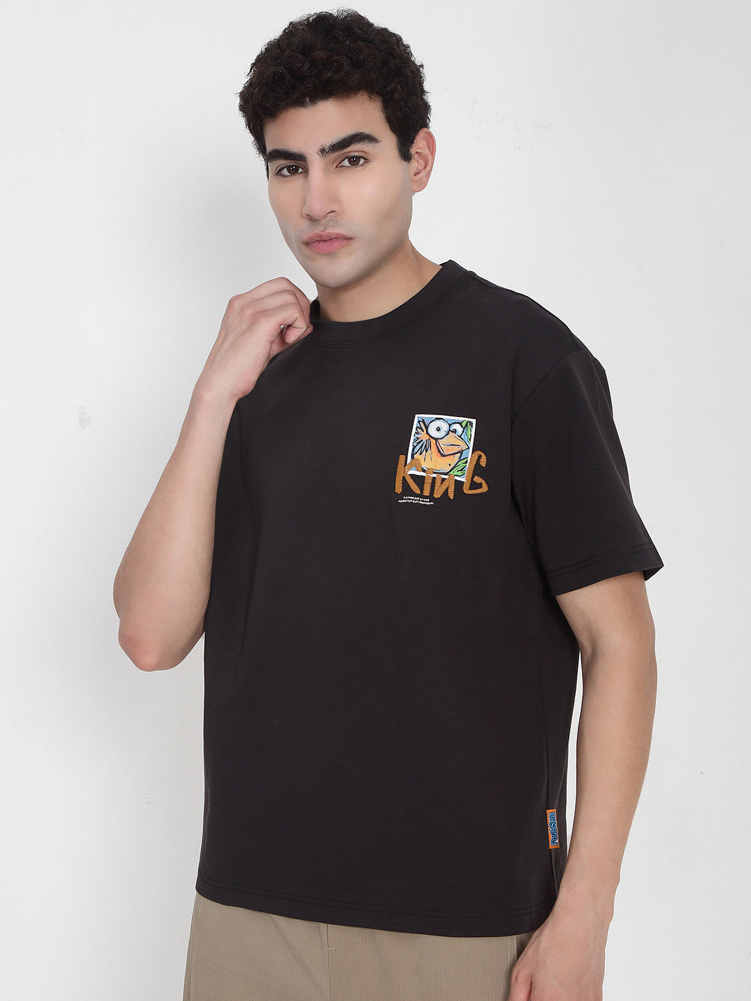 Men's Black Graphic Printed Relaxed Fit T-Shirt