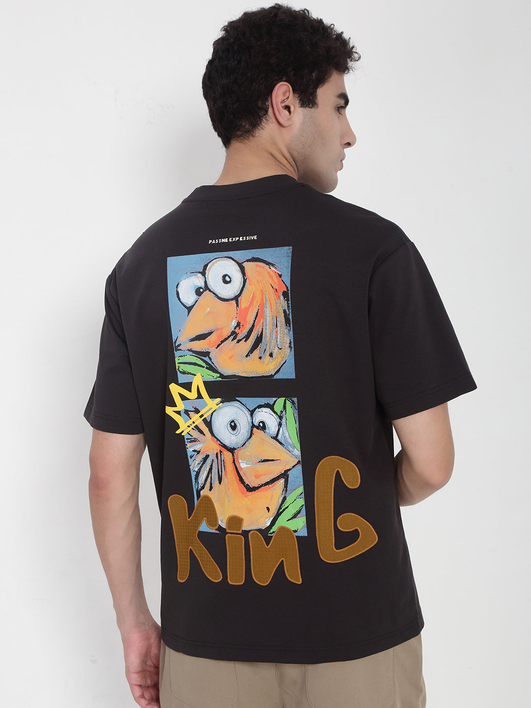 Men's Black Graphic Printed Relaxed Fit T-Shirt