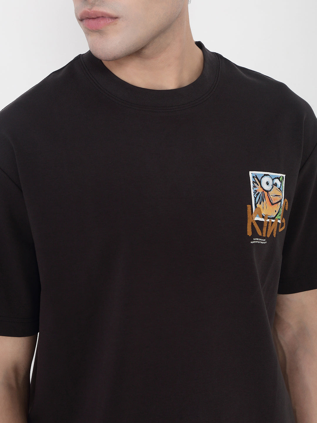 Men's Black Graphic Printed Relaxed Fit T-Shirt