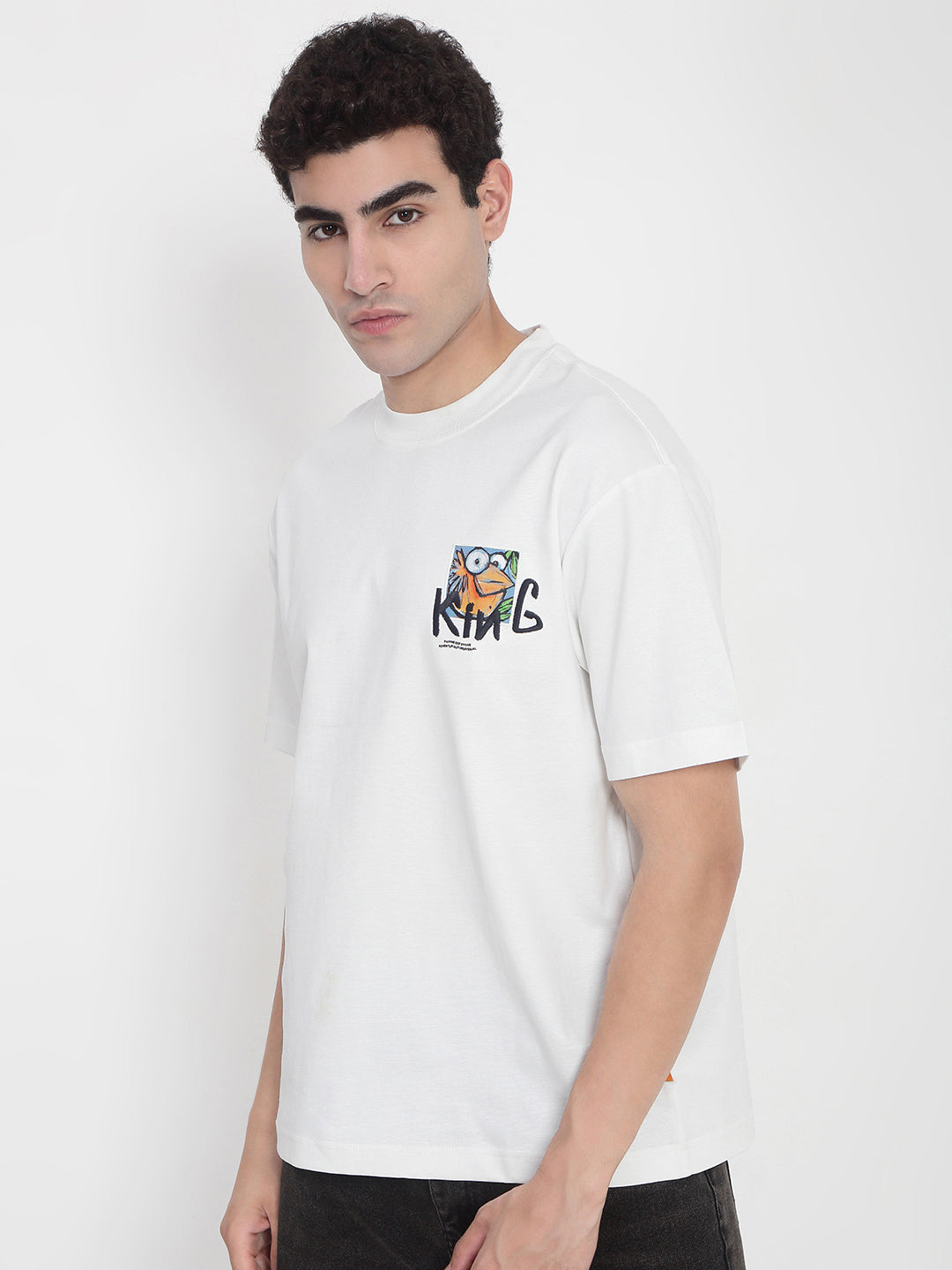 Men's White Graphic Printed Relaxed Fit T-Shirt