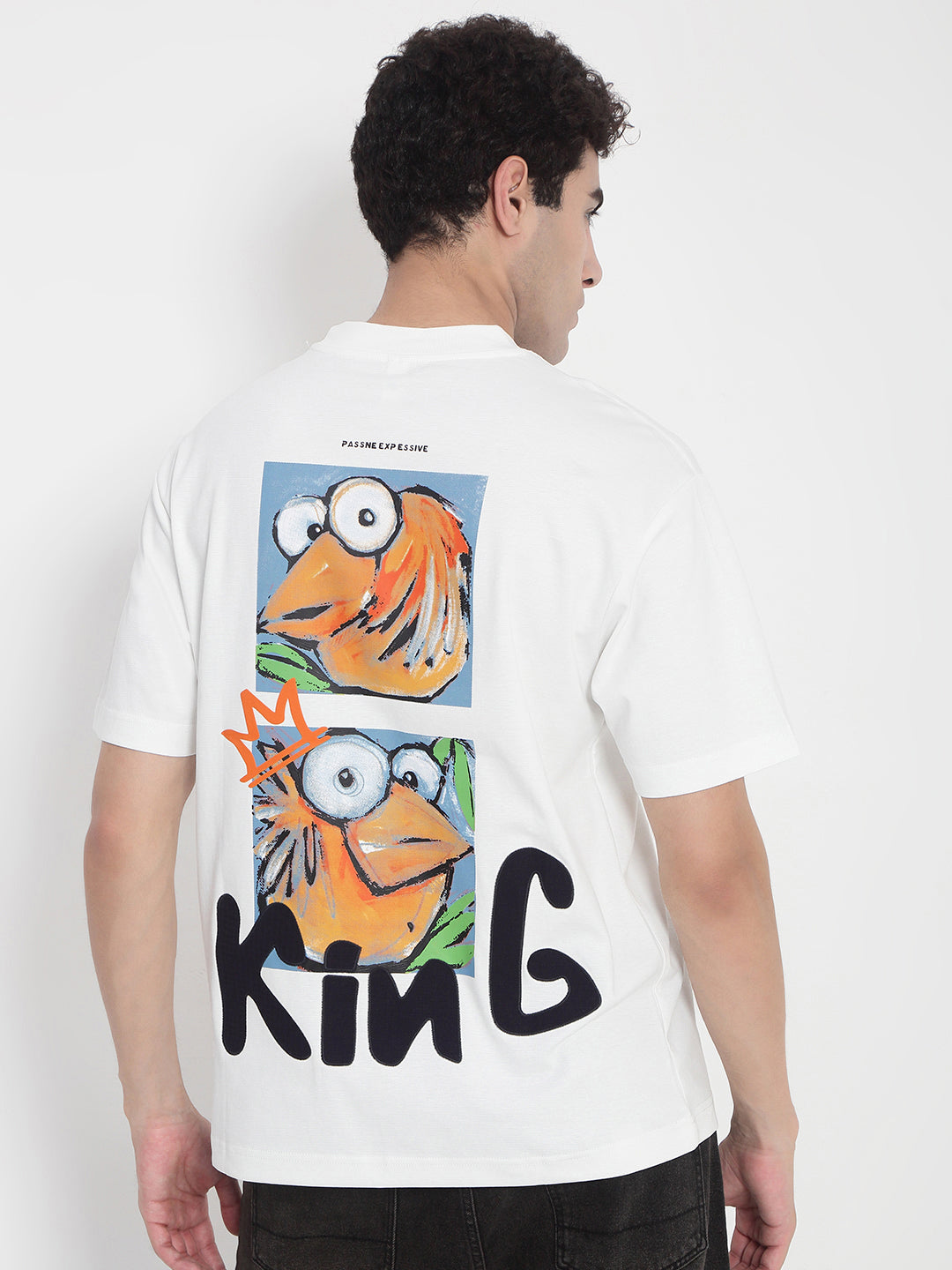 Men's White Graphic Printed Relaxed Fit T-Shirt