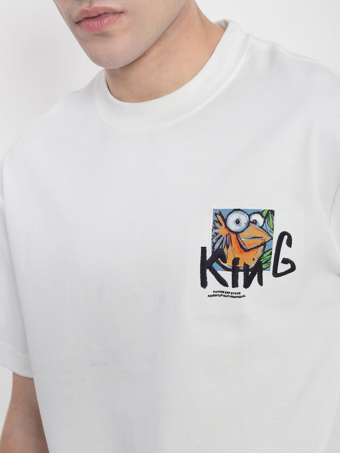 Men's White Graphic Printed Relaxed Fit T-Shirt