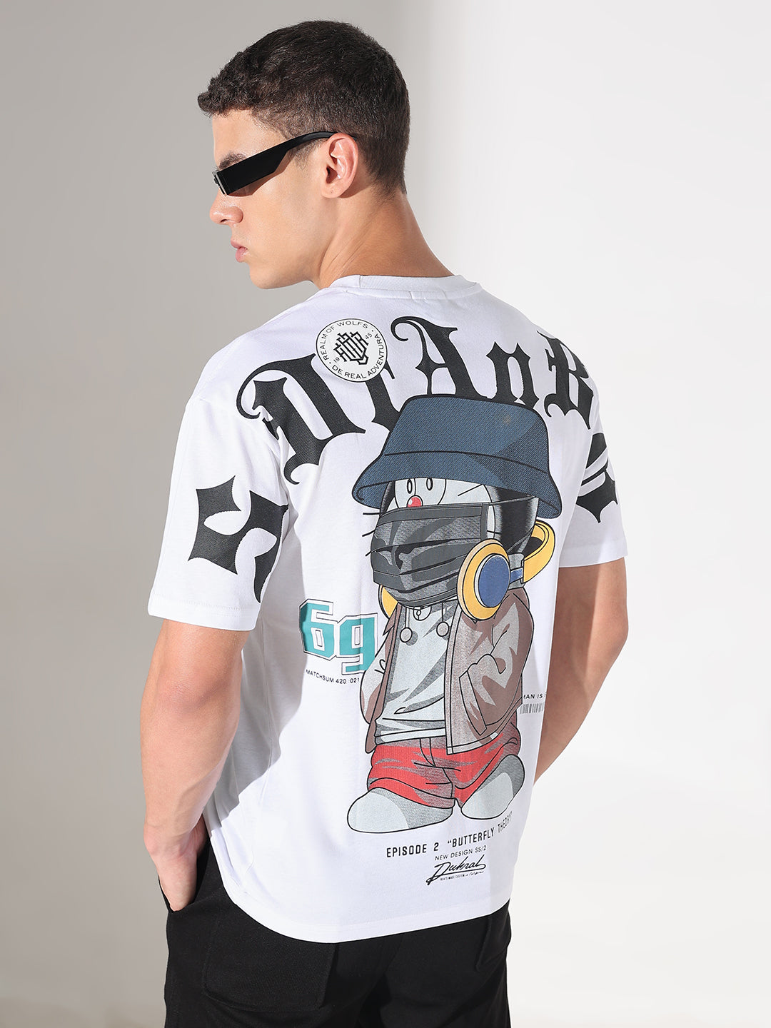 Men's Graphic Print White Short Sleeves Round Neck Relaxed Fit T-Shirt