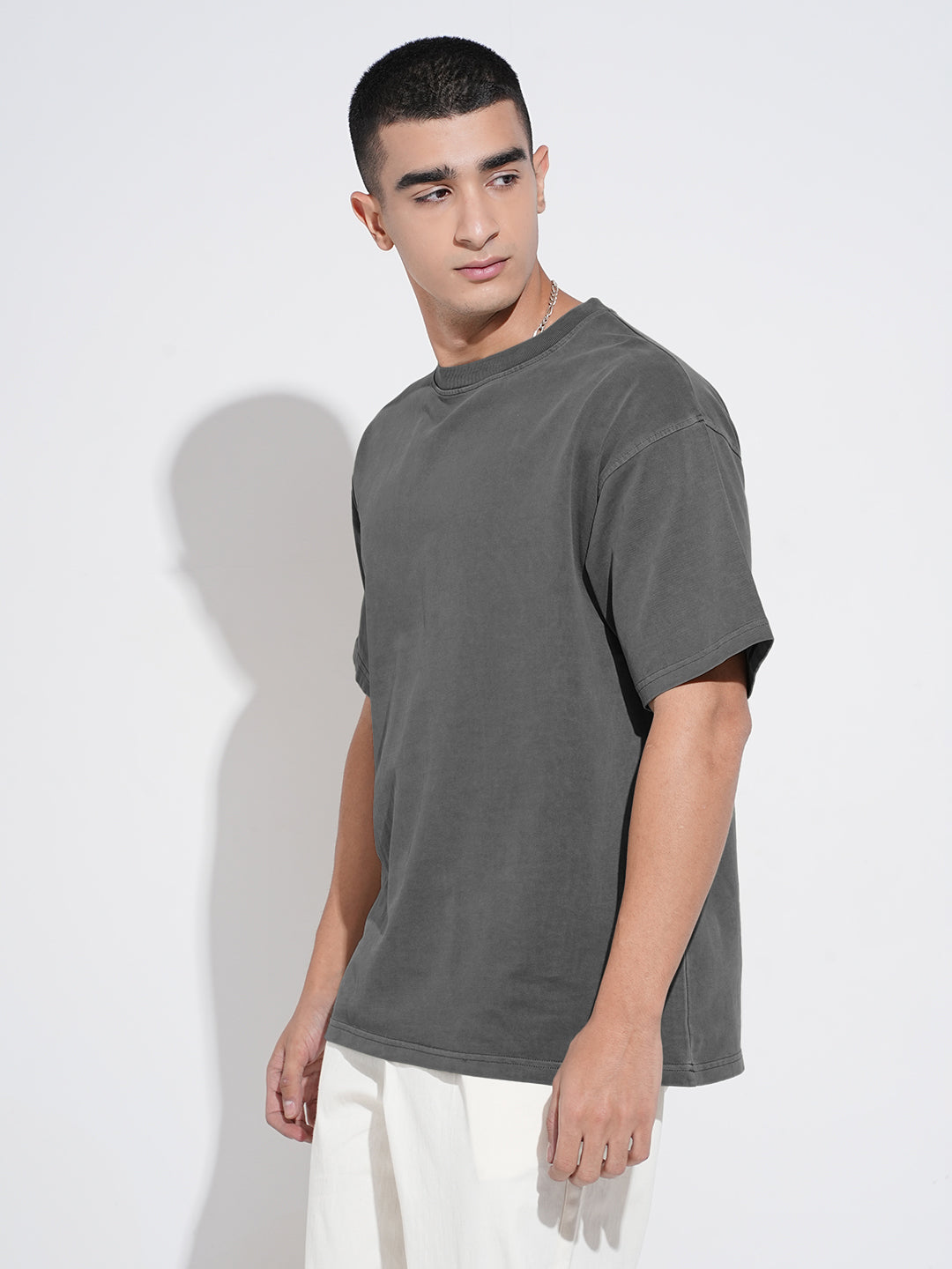 Men's Grey Oversized Round Neck T-Shirt