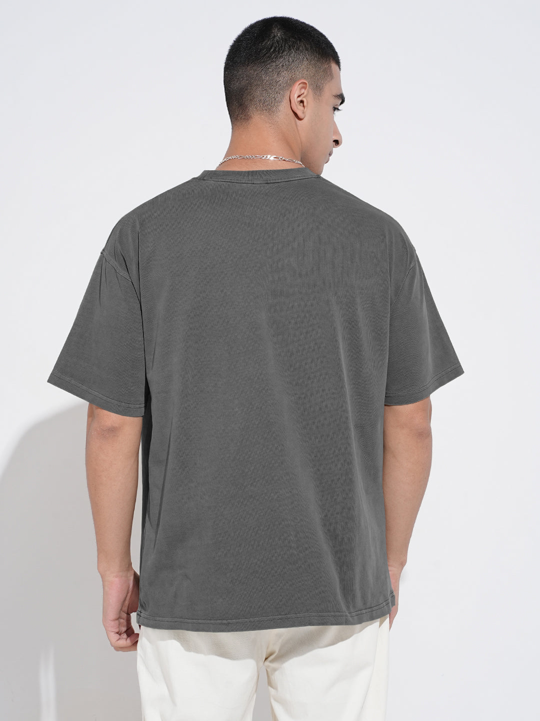 Men's Grey Oversized Round Neck T-Shirt
