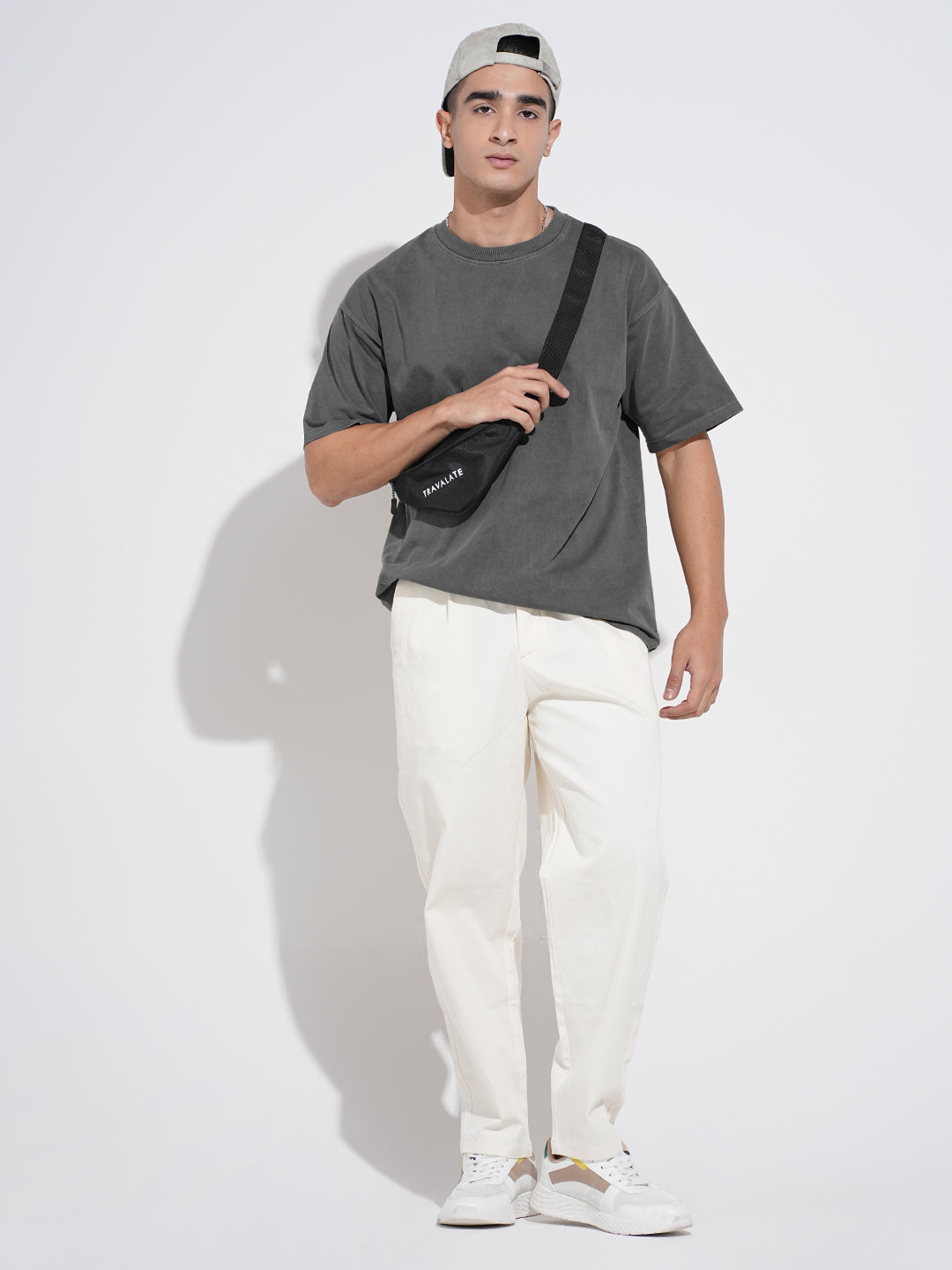 Men's Grey Oversized Round Neck T-Shirt