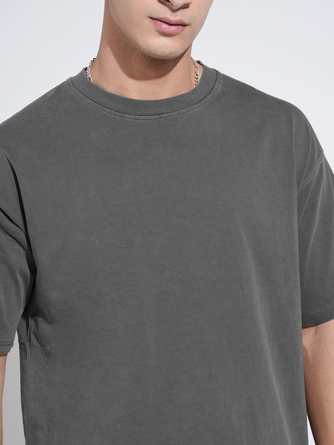 Men's Grey Oversized Round Neck T-Shirt