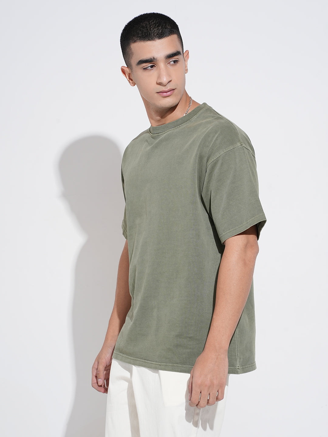 Men's Olive Short Sleeves Crew Neck Oversized T-Shirt
