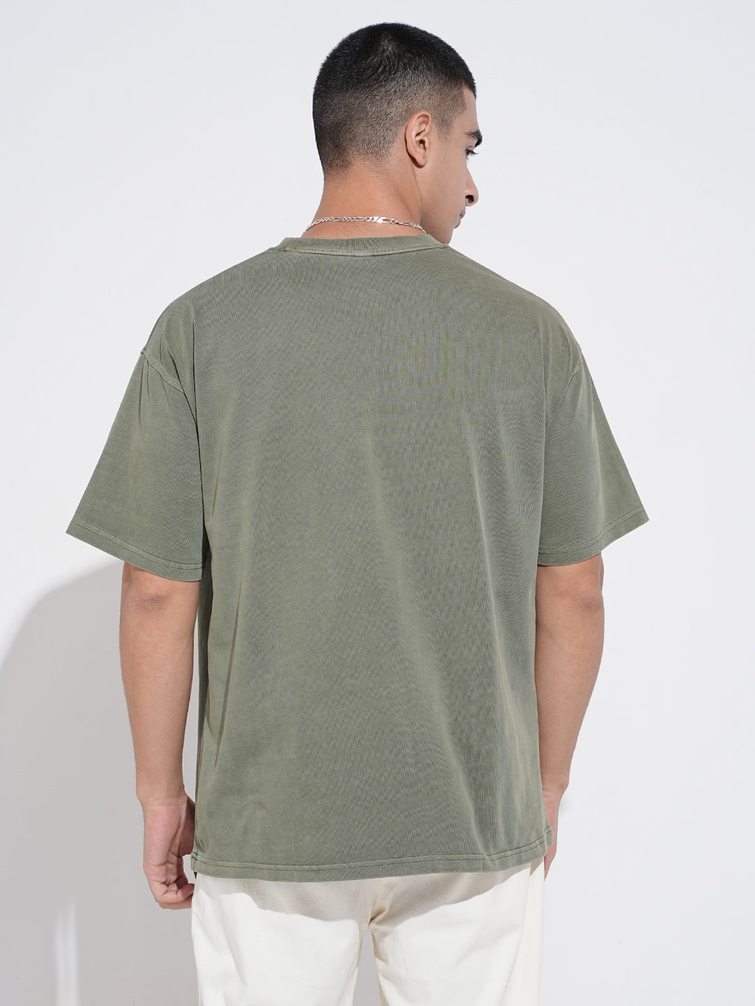 Men's Olive Short Sleeves Crew Neck Oversized T-Shirt