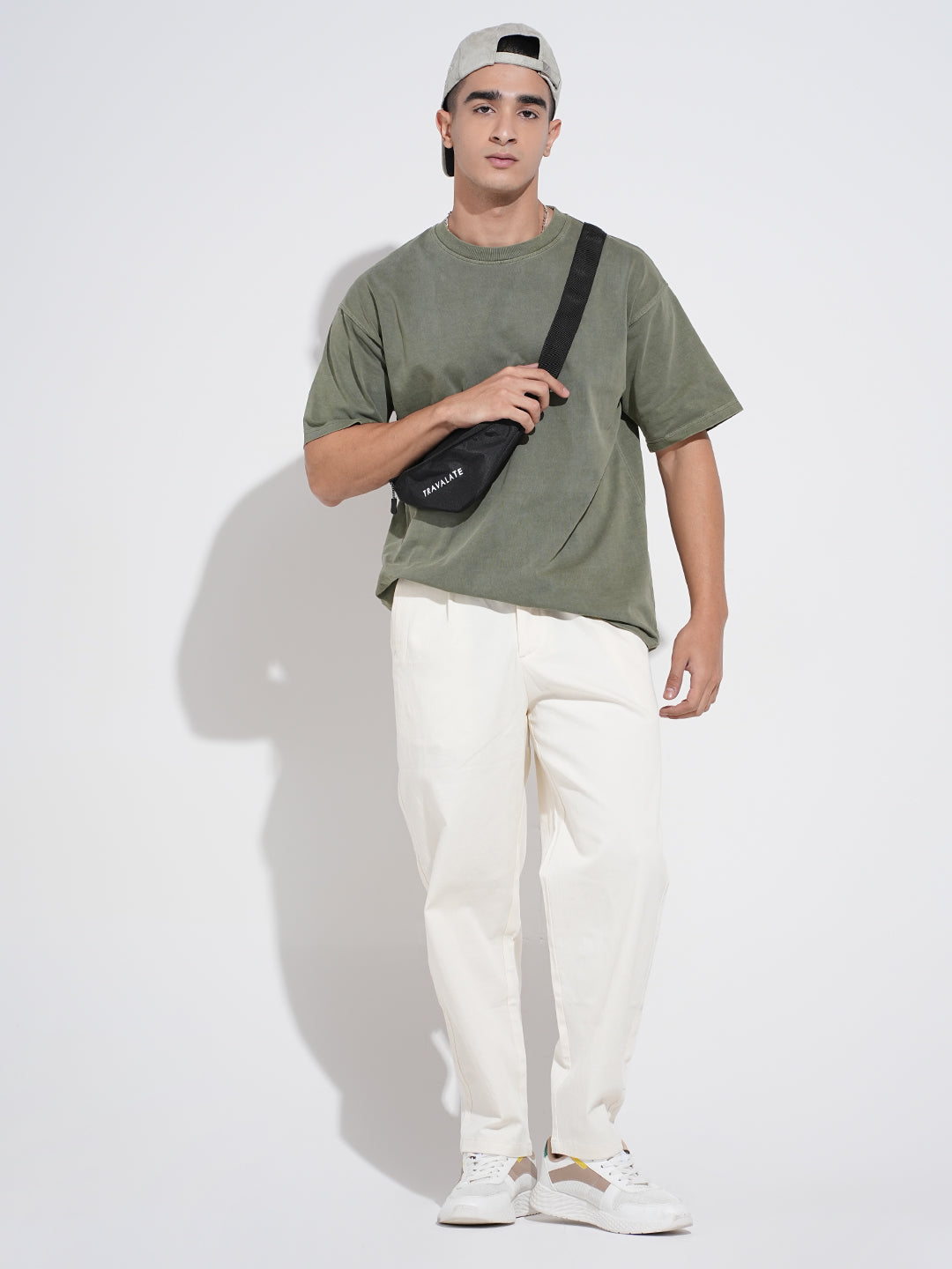 Men's Olive Short Sleeves Crew Neck Oversized T-Shirt