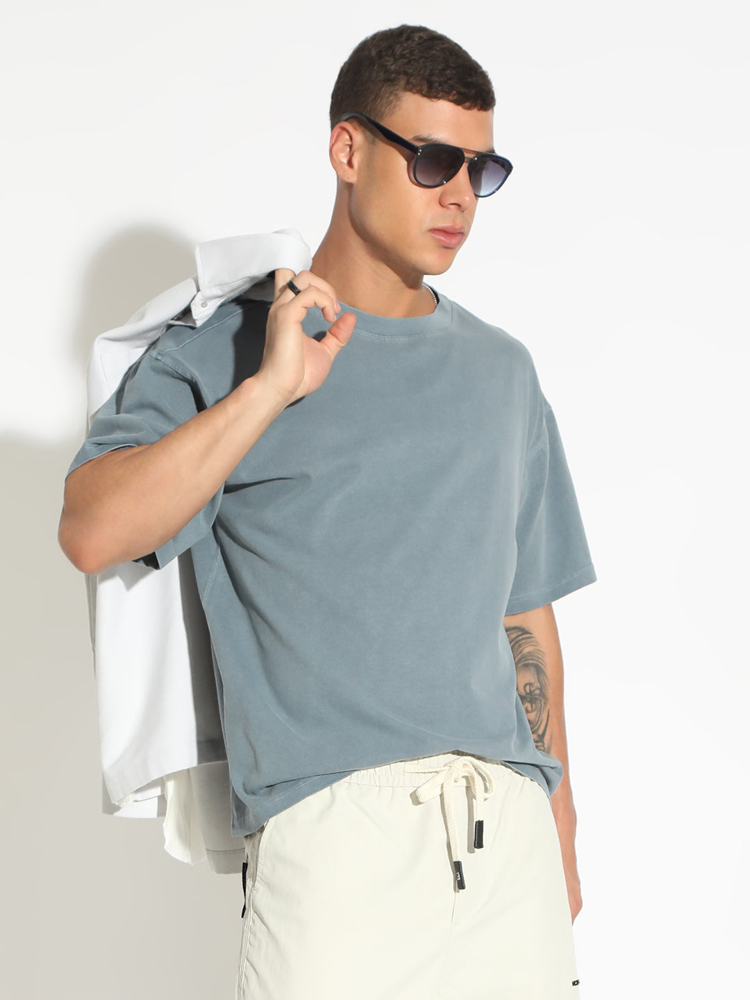 Men's Blue Relaxed Fit Round Neck Half Sleeve Casual T-Shirt