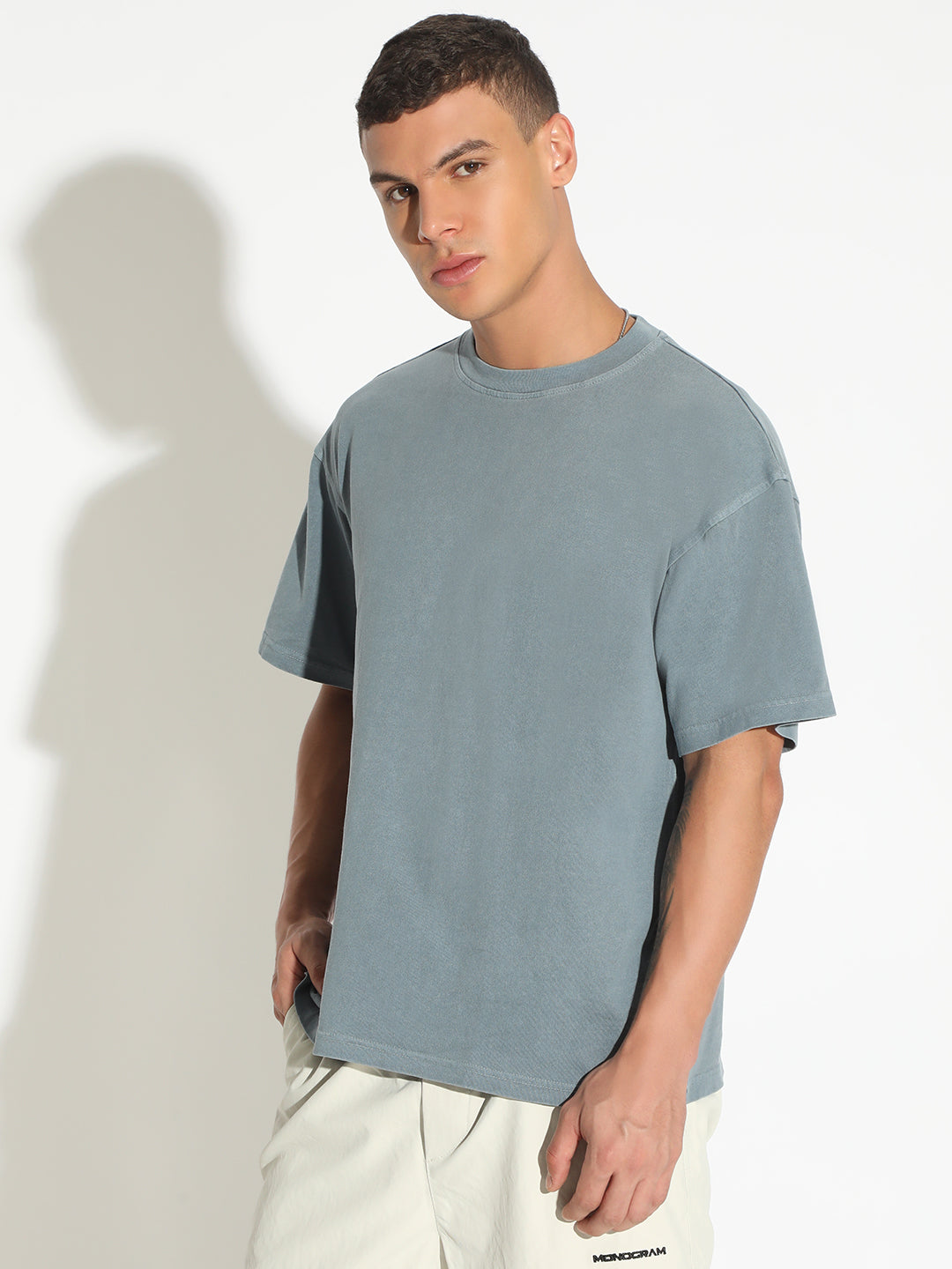 Men's Blue Relaxed Fit Round Neck Half Sleeve Casual T-Shirt
