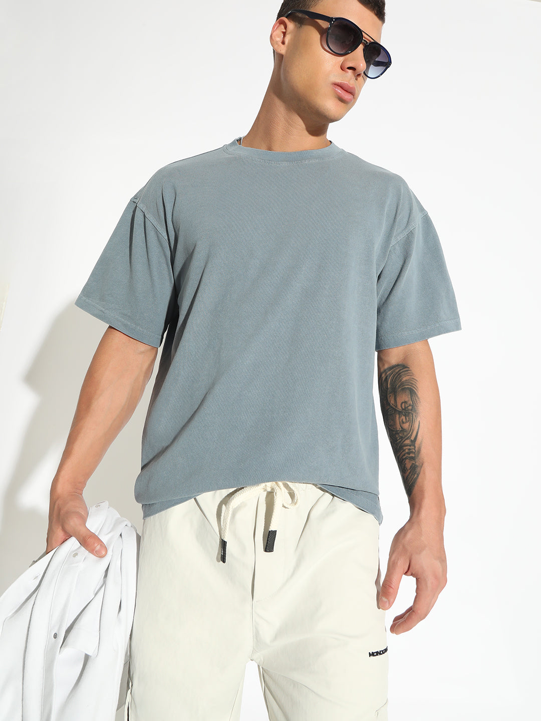 Men's Blue Relaxed Fit Round Neck Half Sleeve Casual T-Shirt