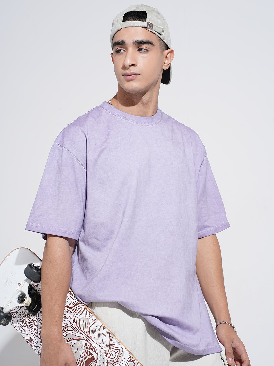Men's Purple Short Sleeves Crew Neck Oversized T-Shirt