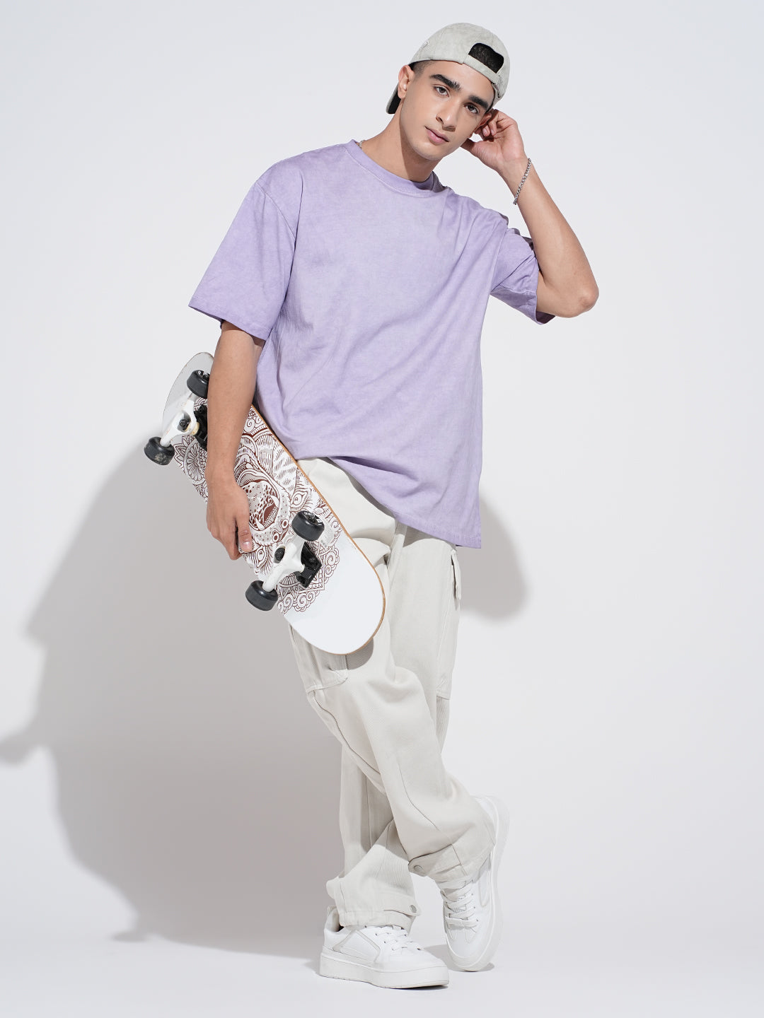 Men's Purple Short Sleeves Crew Neck Oversized T-Shirt